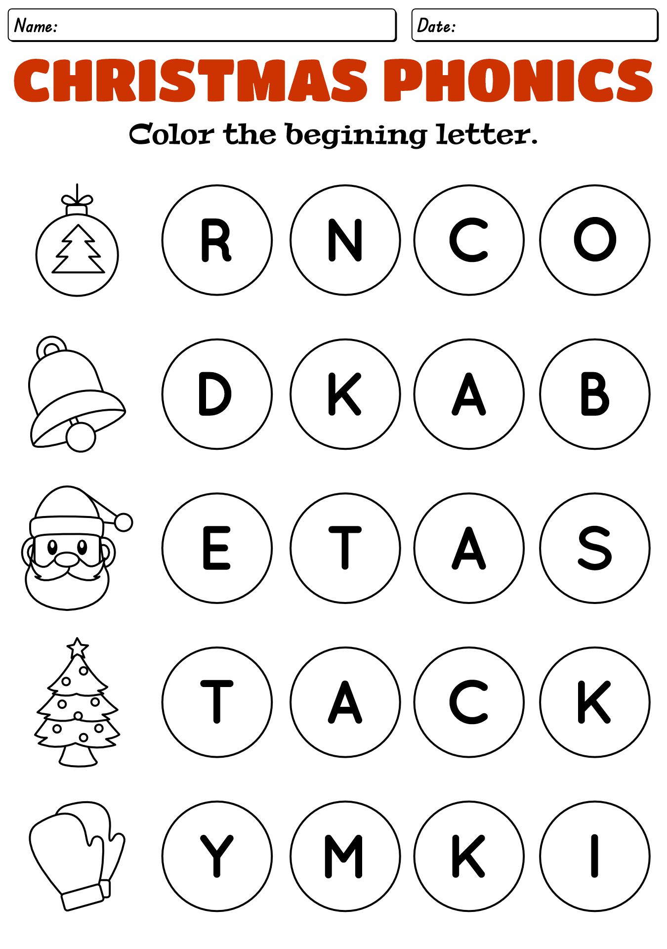 Christmas Initial Sound Worksheet