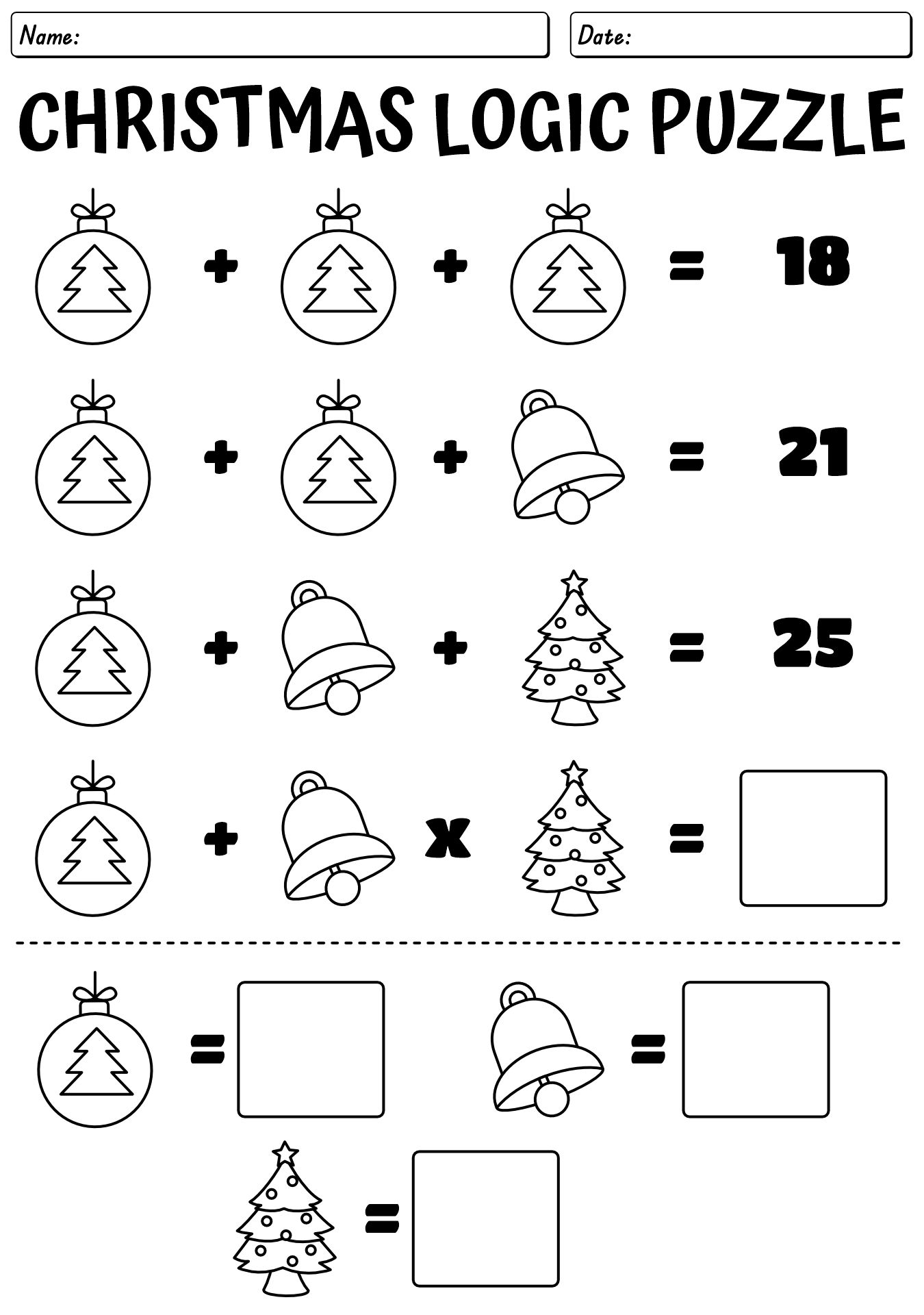 Christmas Logic Puzzle Worksheets