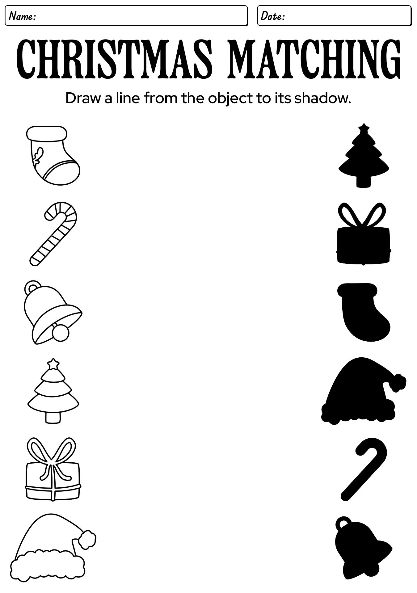 Christmas Matching Puzzle Worksheets