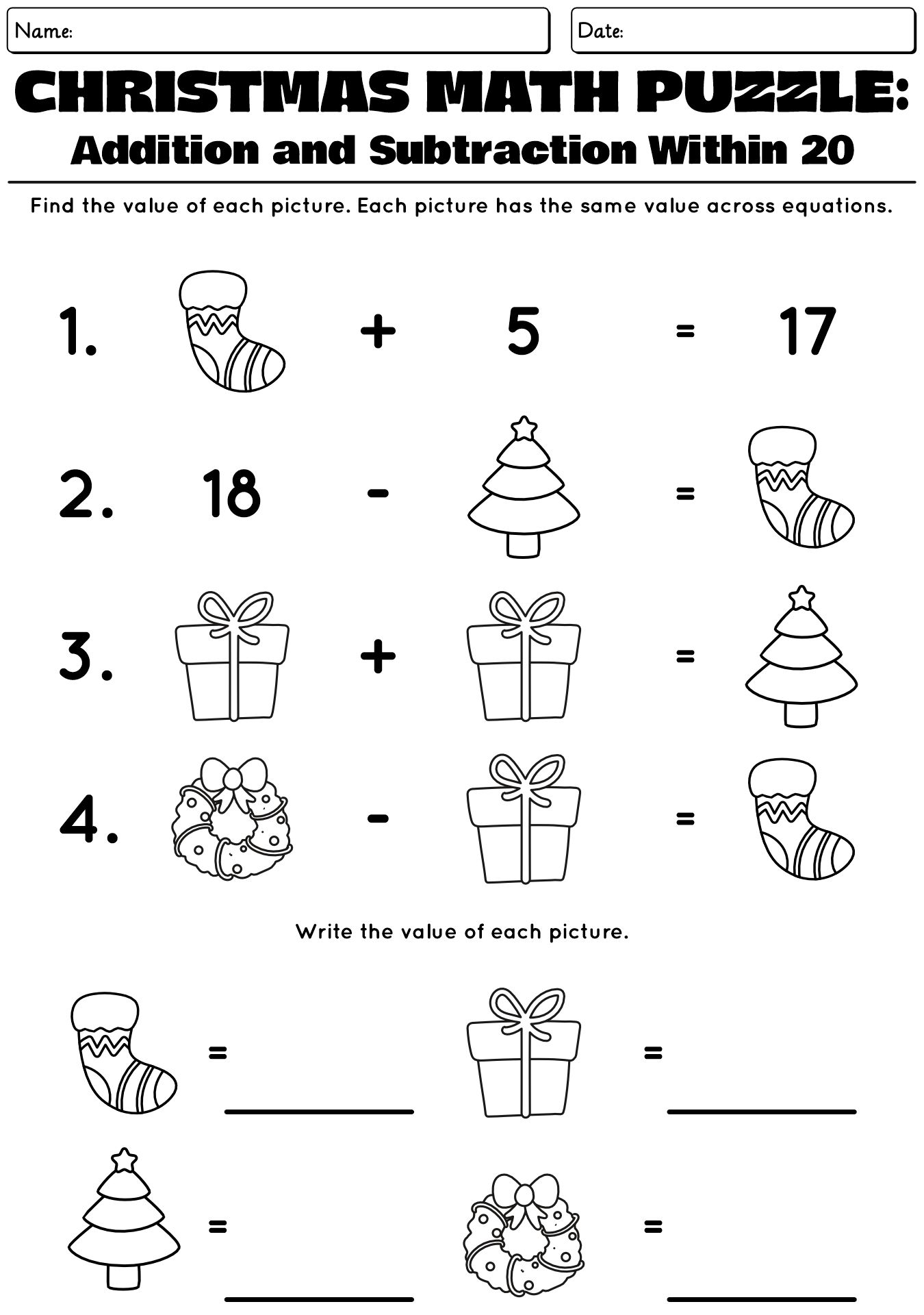 Christmas Math Puzzle Worksheets