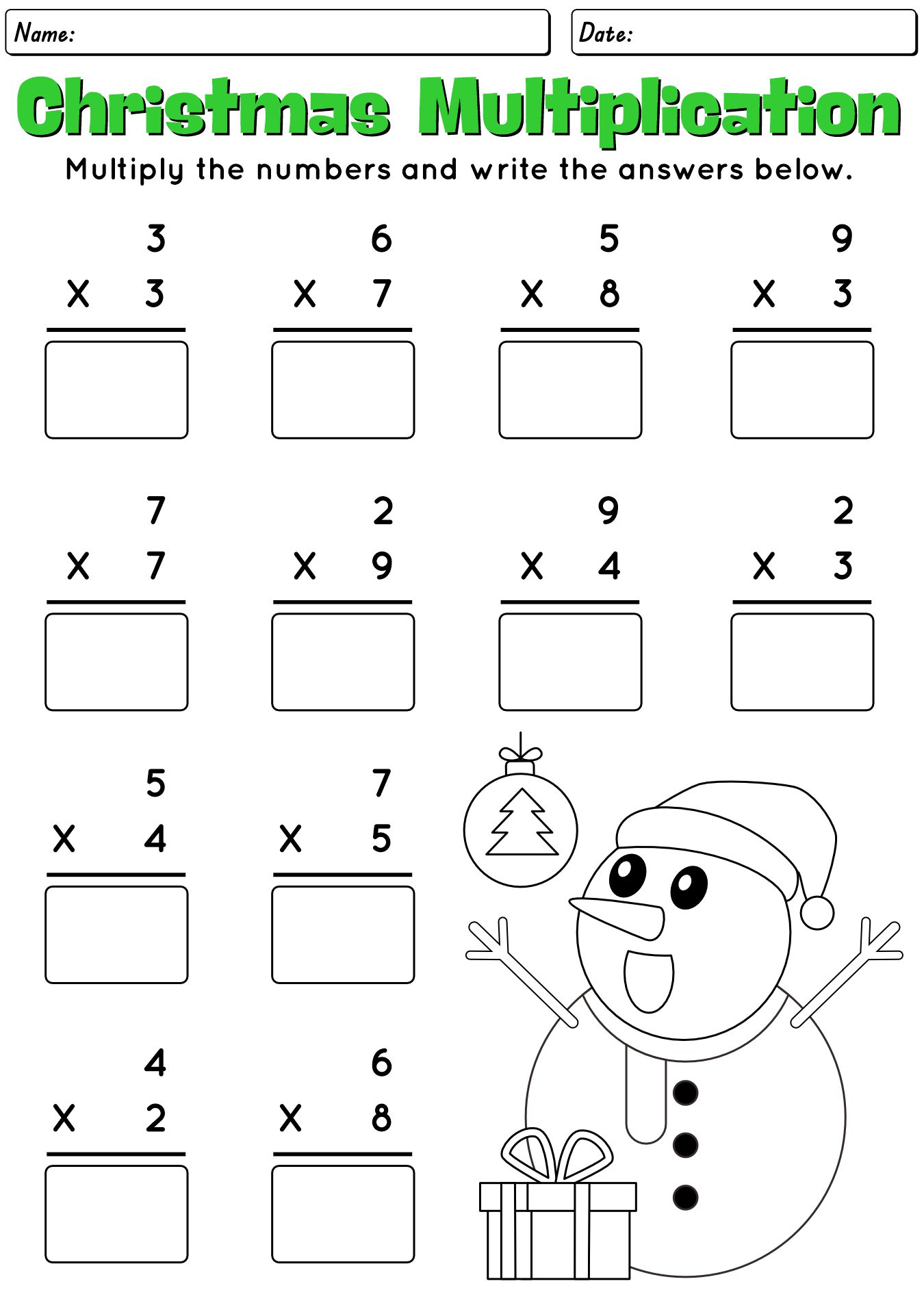 Christmas Multiplication Worksheets