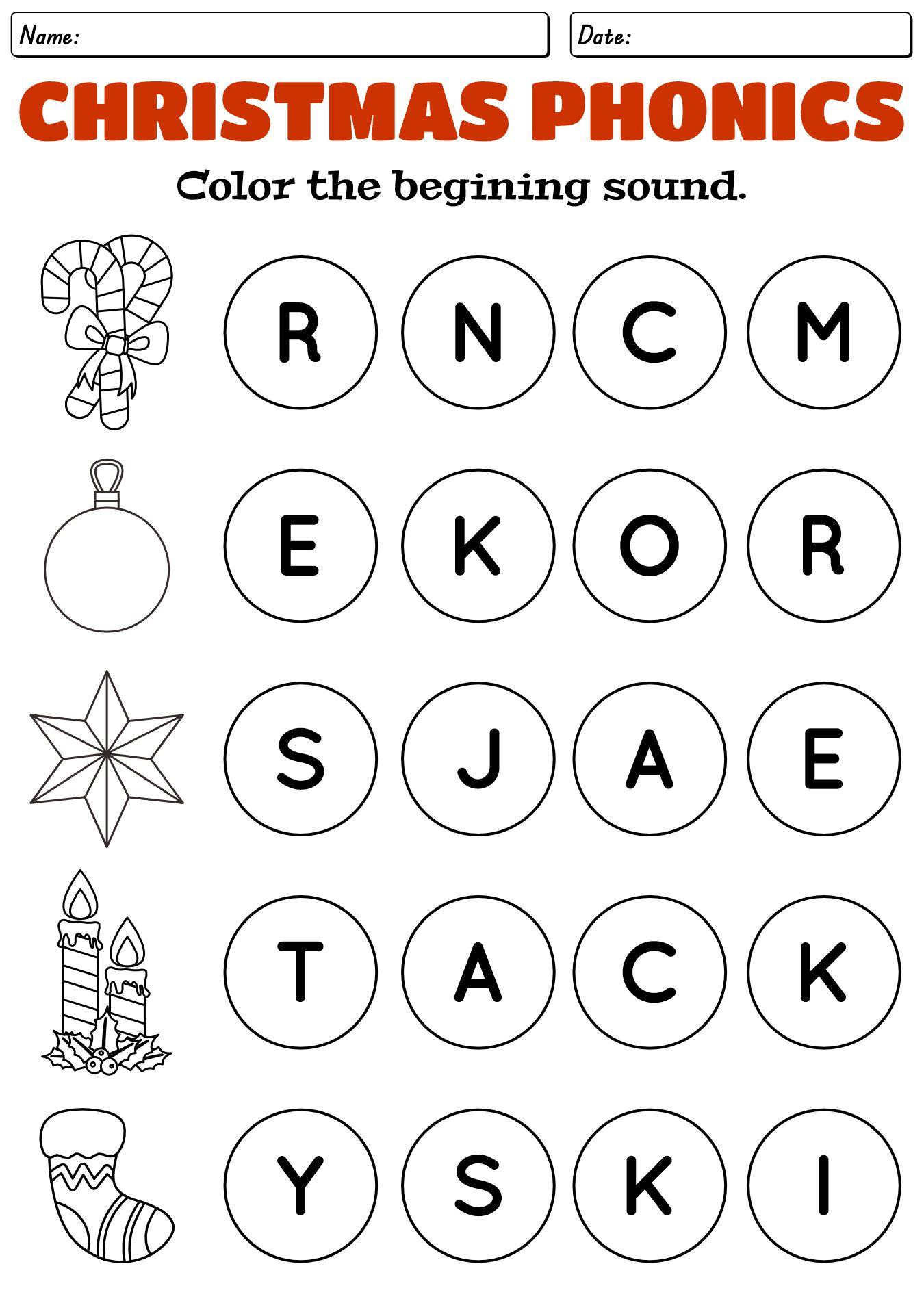 Christmas Phonics Activities for Kindergarten