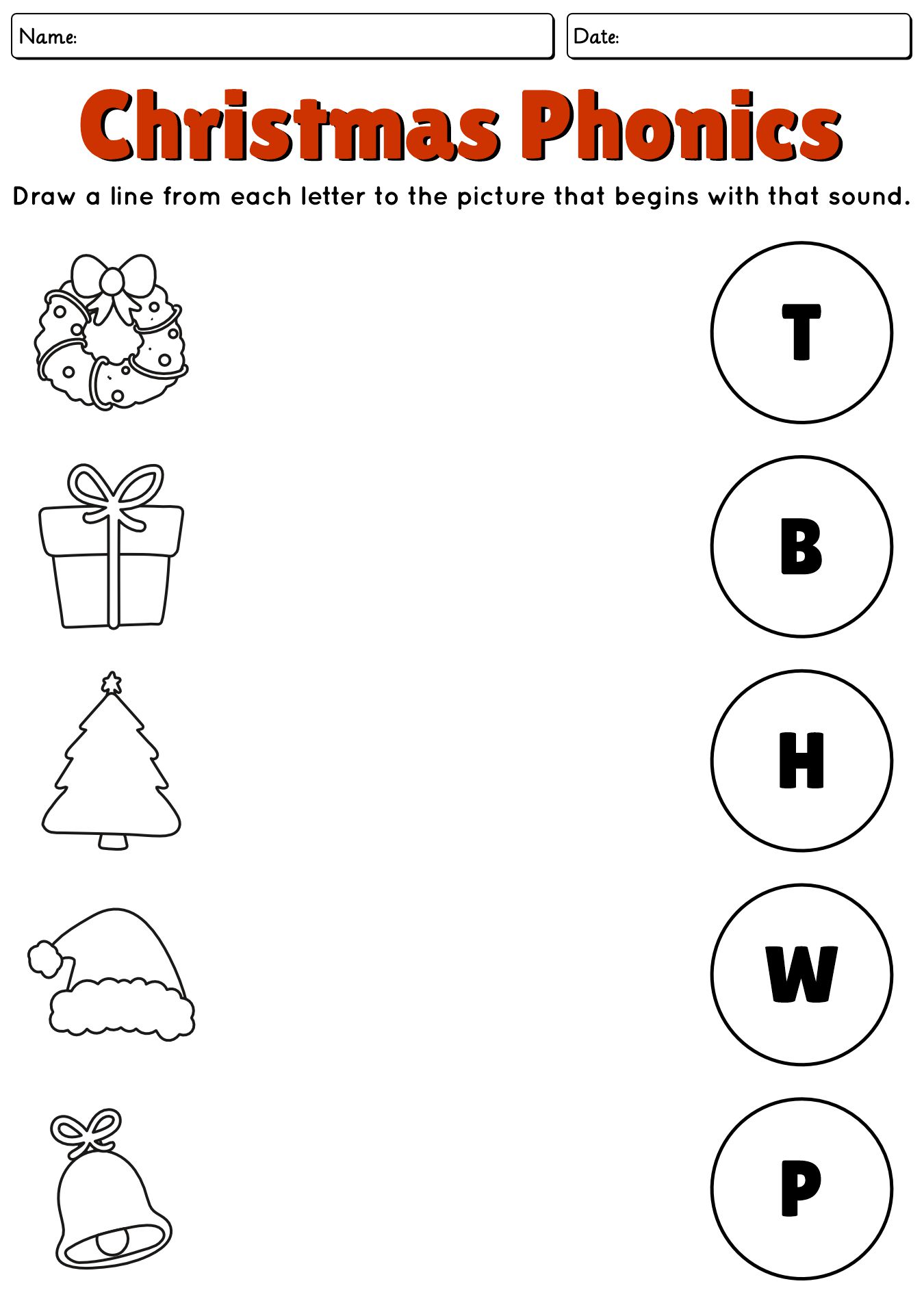 Christmas Phonics Activities Worksheet for Kindergarten