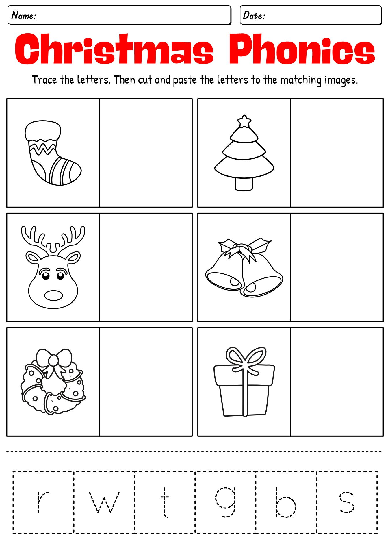 Christmas Phonics Activities Worksheet for Kindergarten
