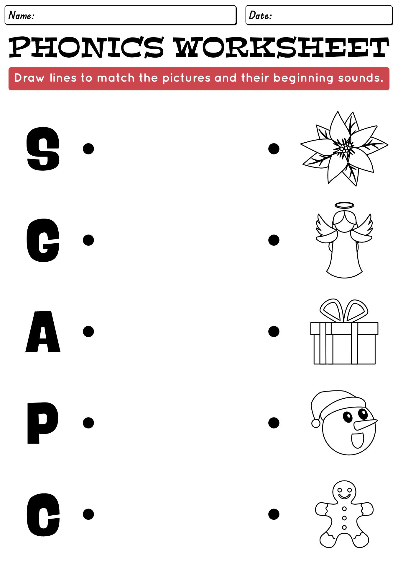 Christmas Phonics Early Literacy Worksheets