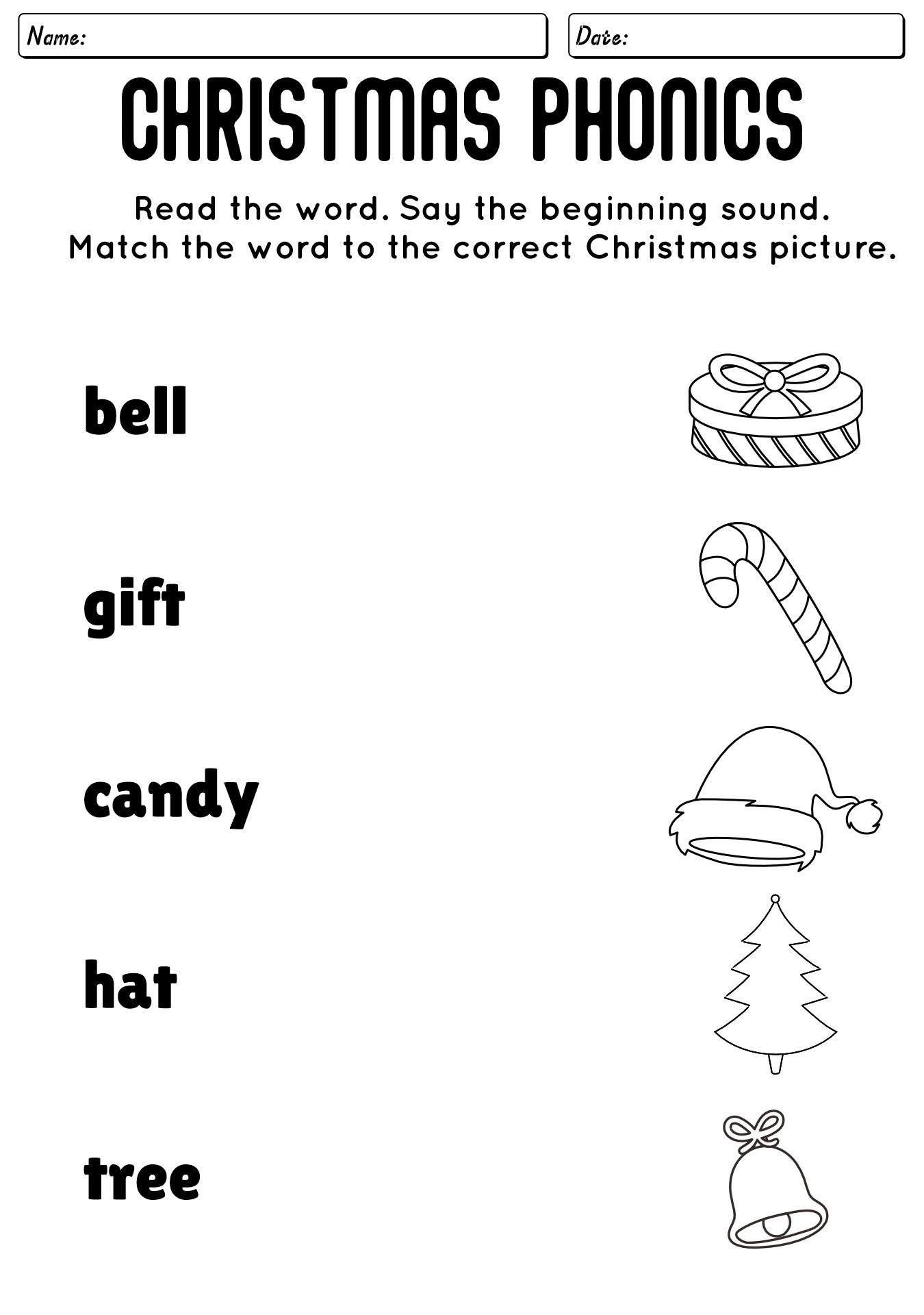 Christmas Phonics Reading Worksheet for Kindergarten