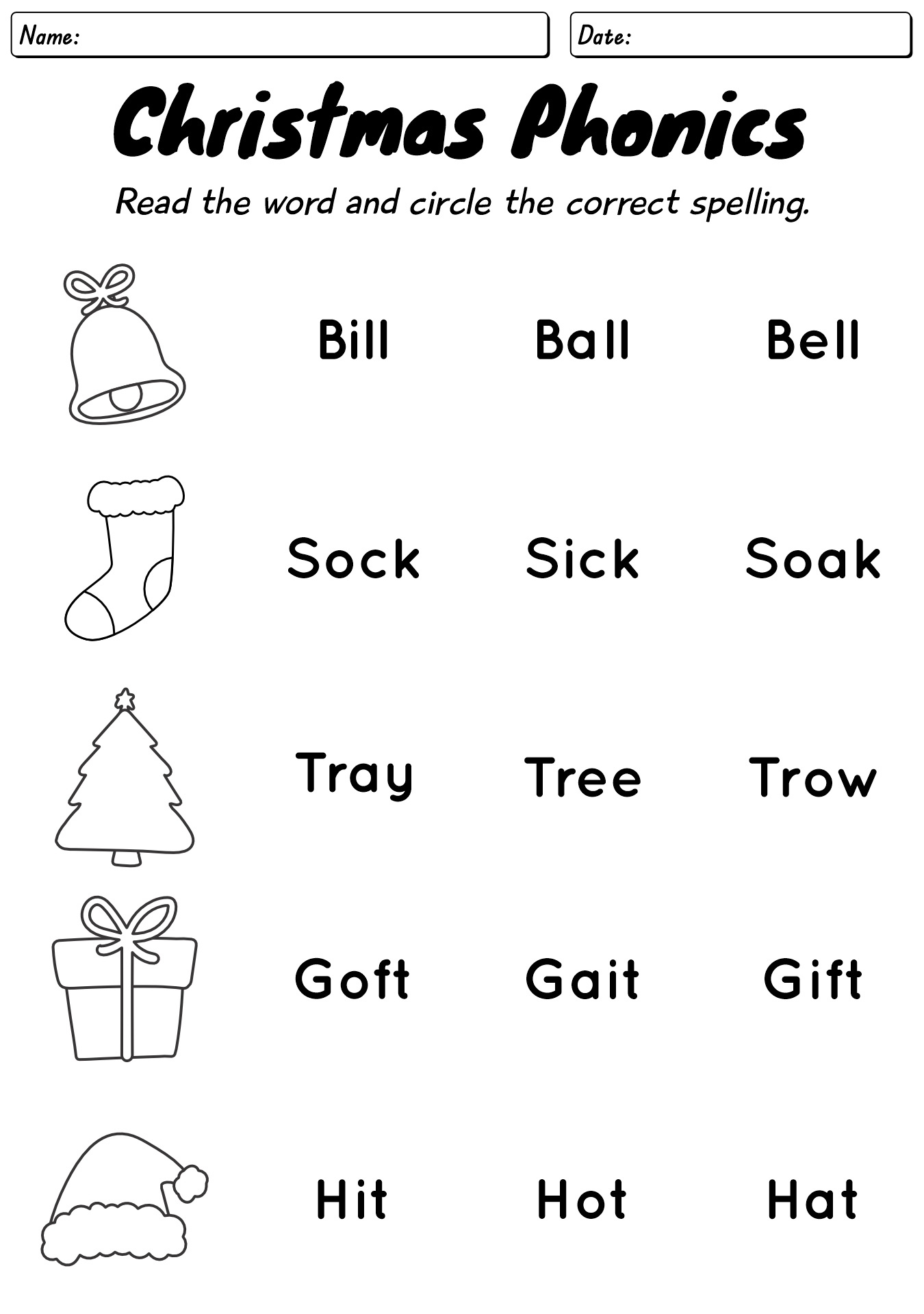 Christmas Phonics Worksheet