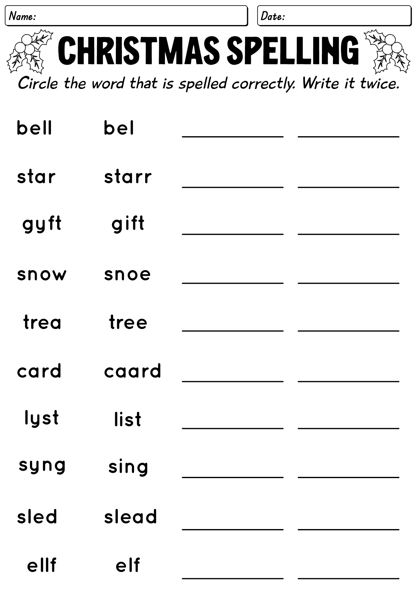 Christmas Spelling Worksheet