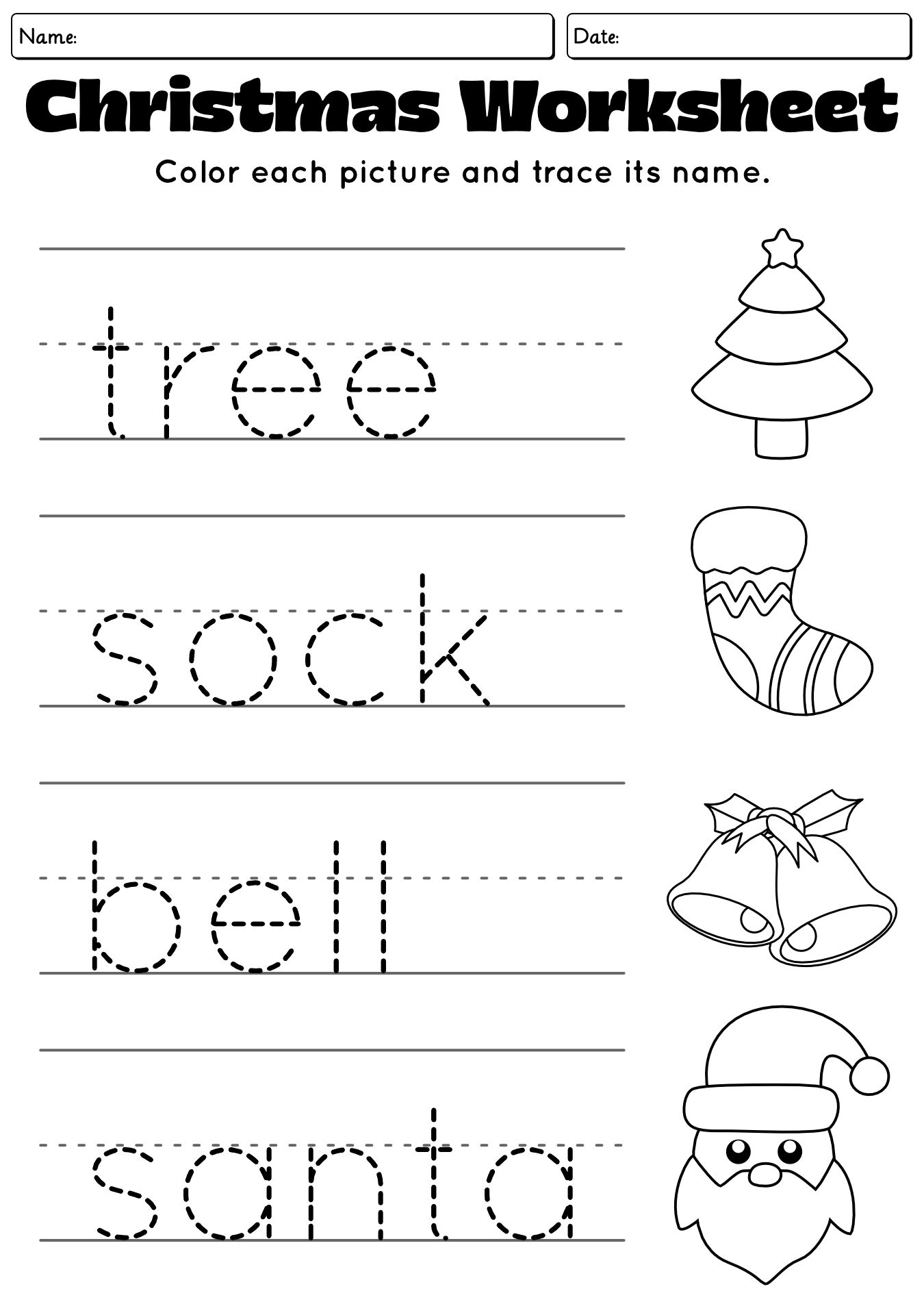 Christmas Theme Phonics Worksheet for Kindergarten