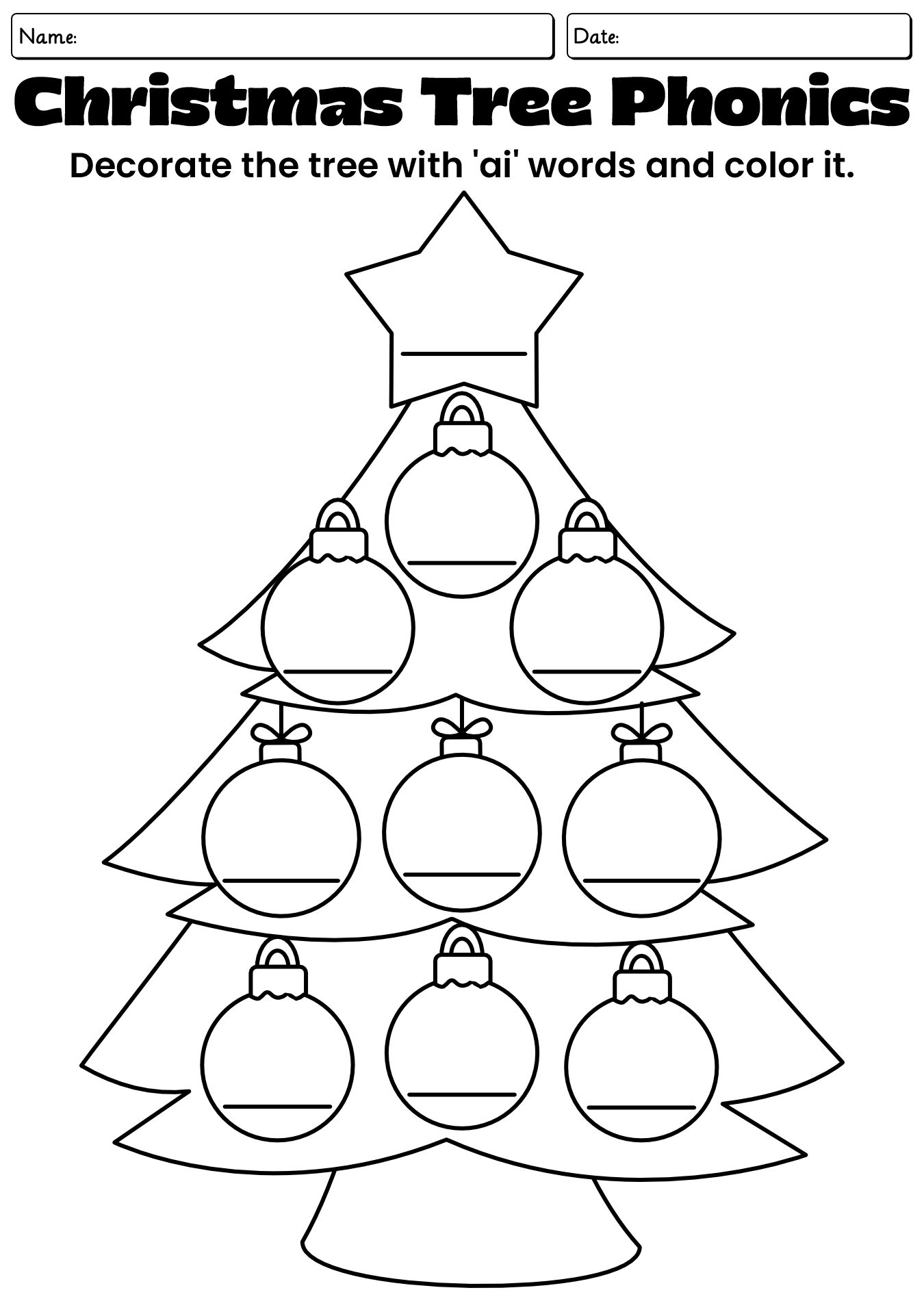 Christmas Tree Phonics Practice Sheets for Kindergarten