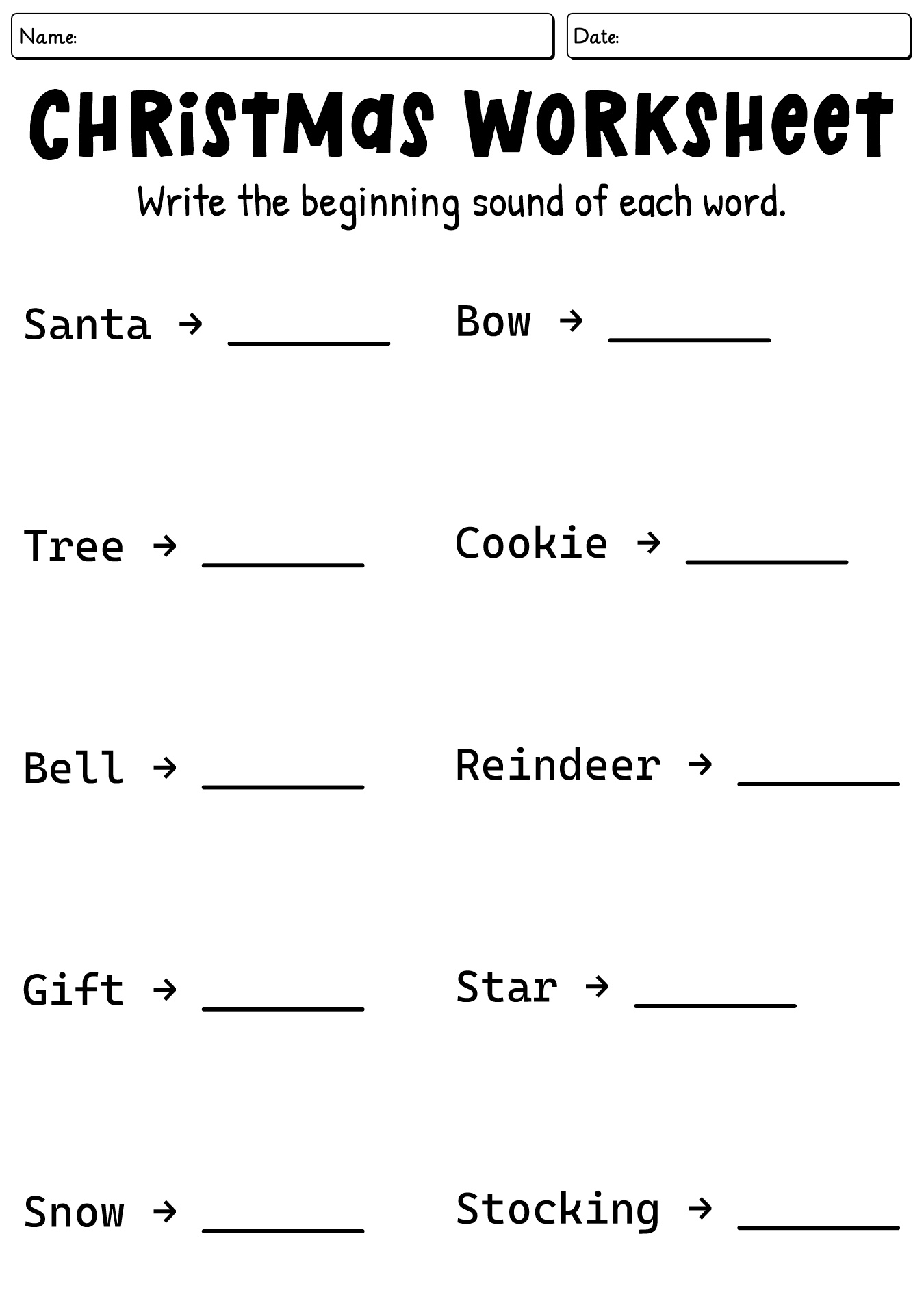 Christmas Worksheet Phonics For Kids