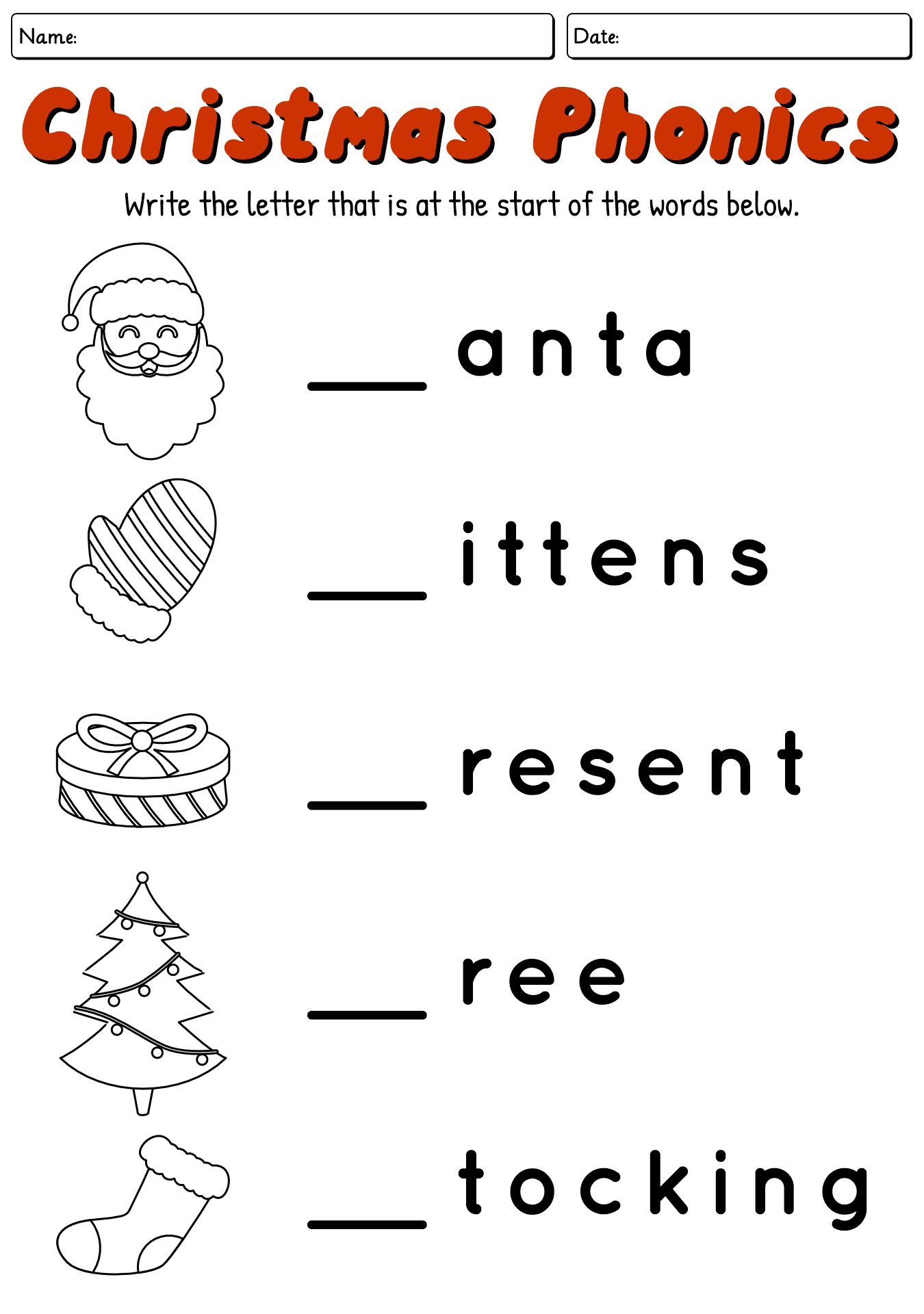 Christmas Worksheets For Kindergarten