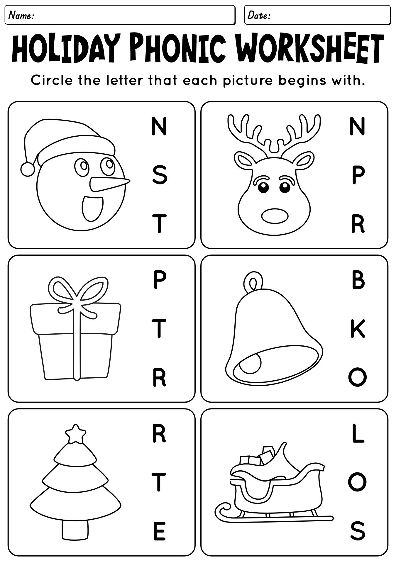 Holiday Themed Phonics Sheets for First Grade