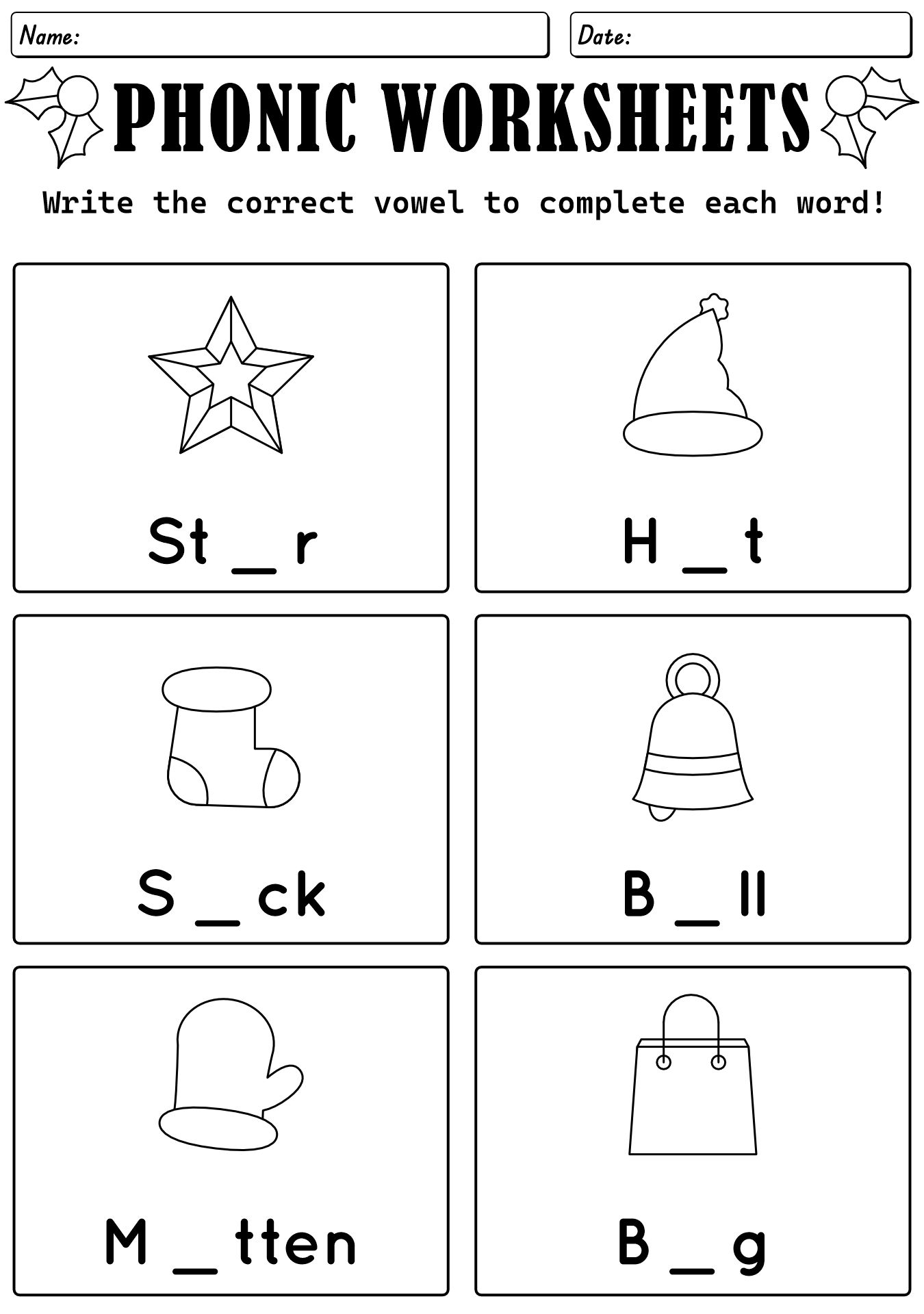 Holiday Themed Phonics Worksheets for Early Readers