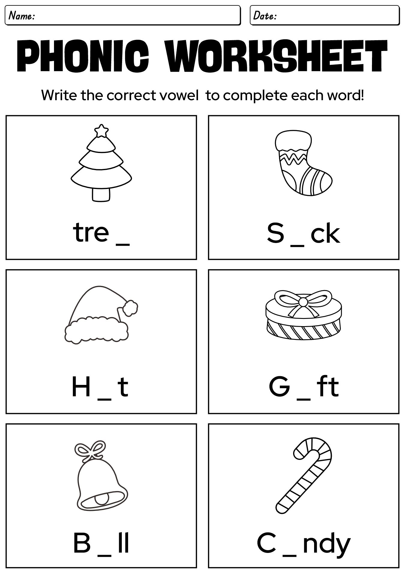 Holiday Themed Phonics Worksheets for Kindergarten