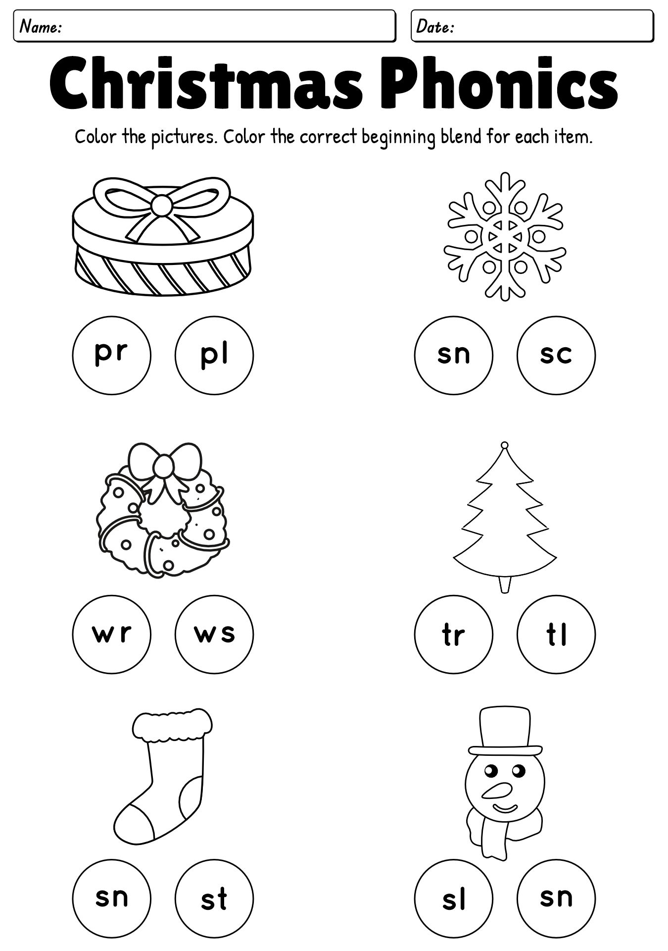 Kindergarten Christmas Phonics Fun Sheets