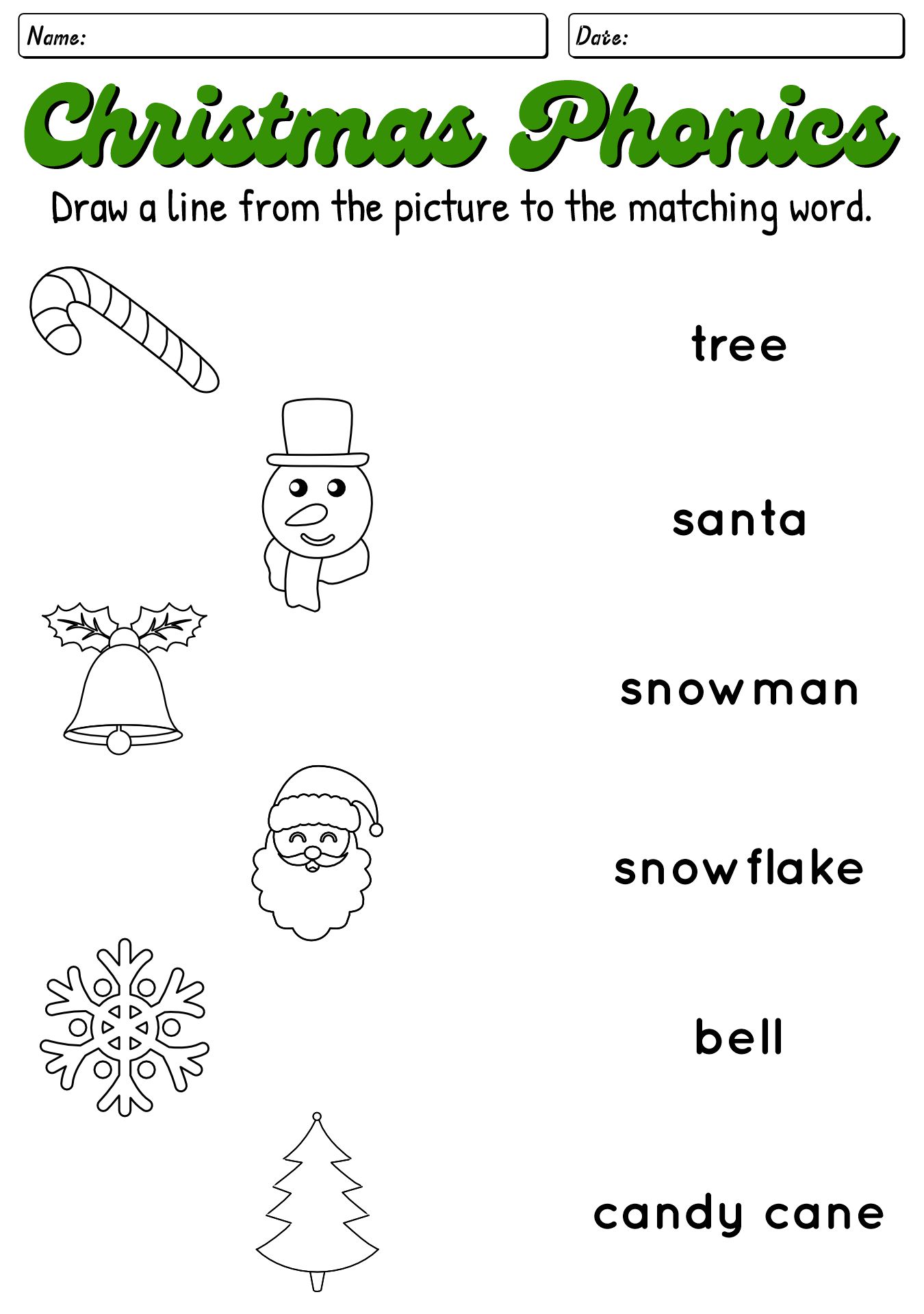 Kindergarten Christmas Phonics Matching Game