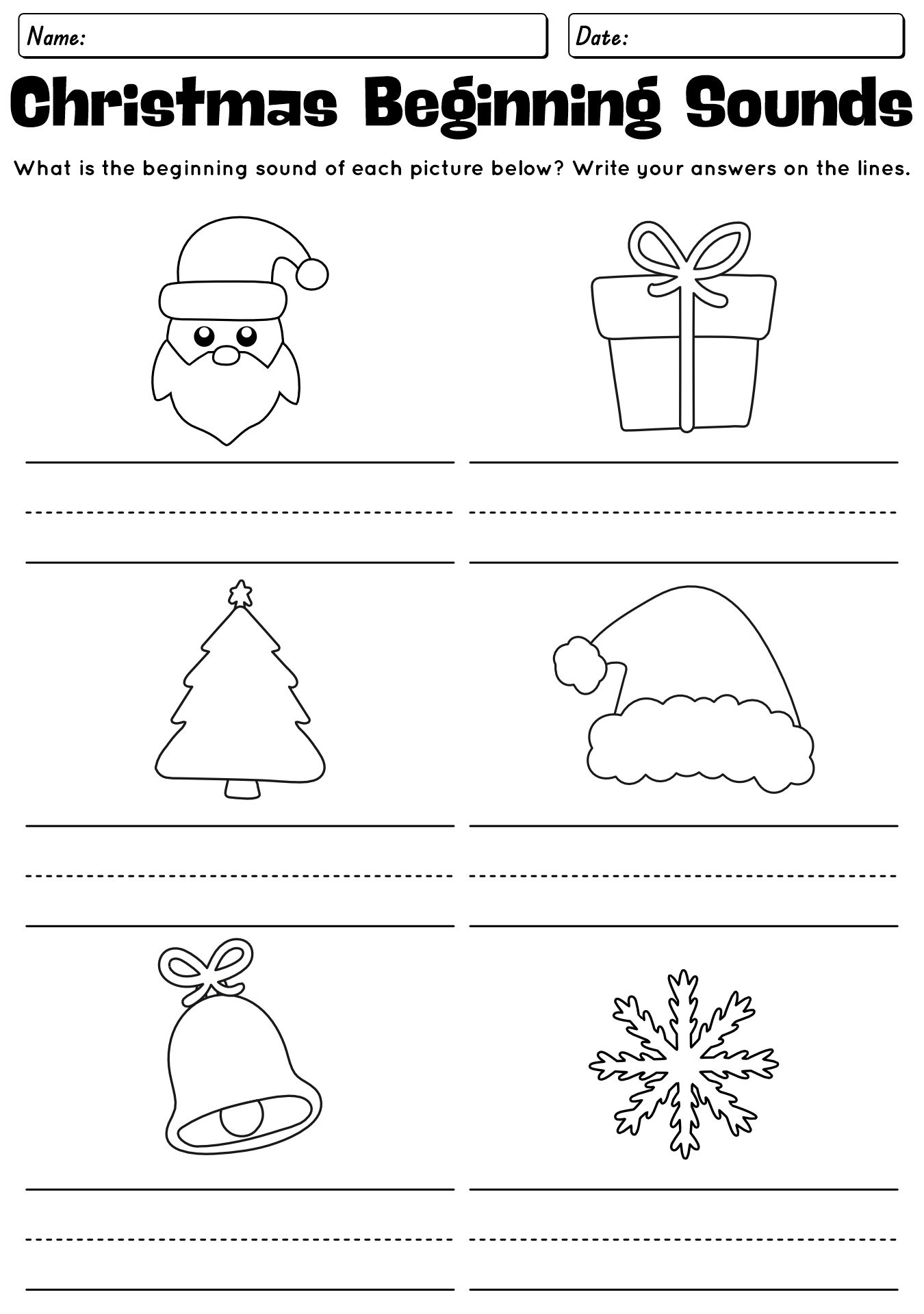 Kindergarten Phonics Worksheets with Christmas Theme