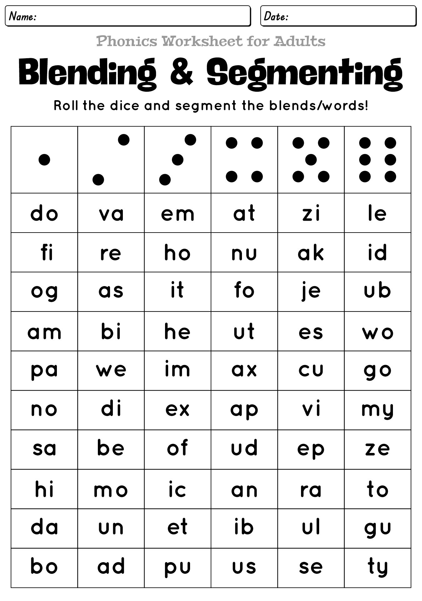 Phonics Worksheets For Adults