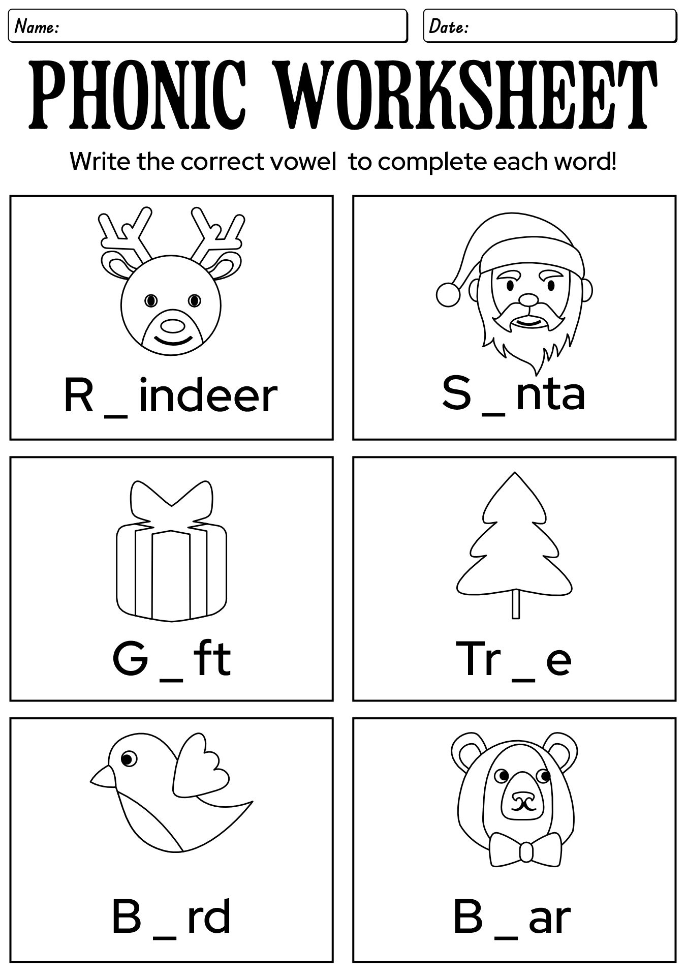 Preschool Christmas Phonics Worksheet