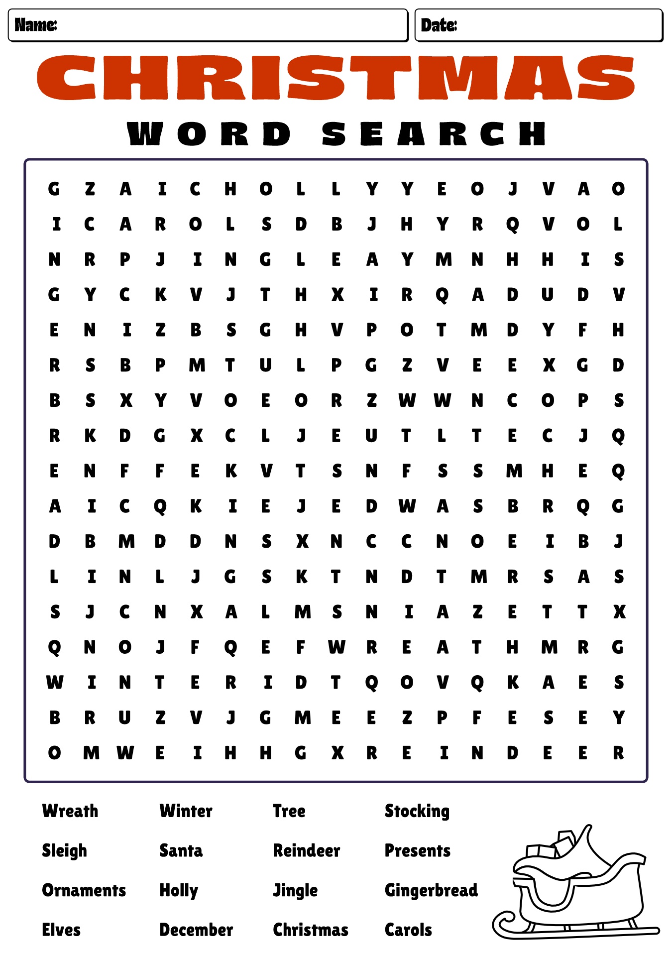 Printable Christmas Word Puzzles