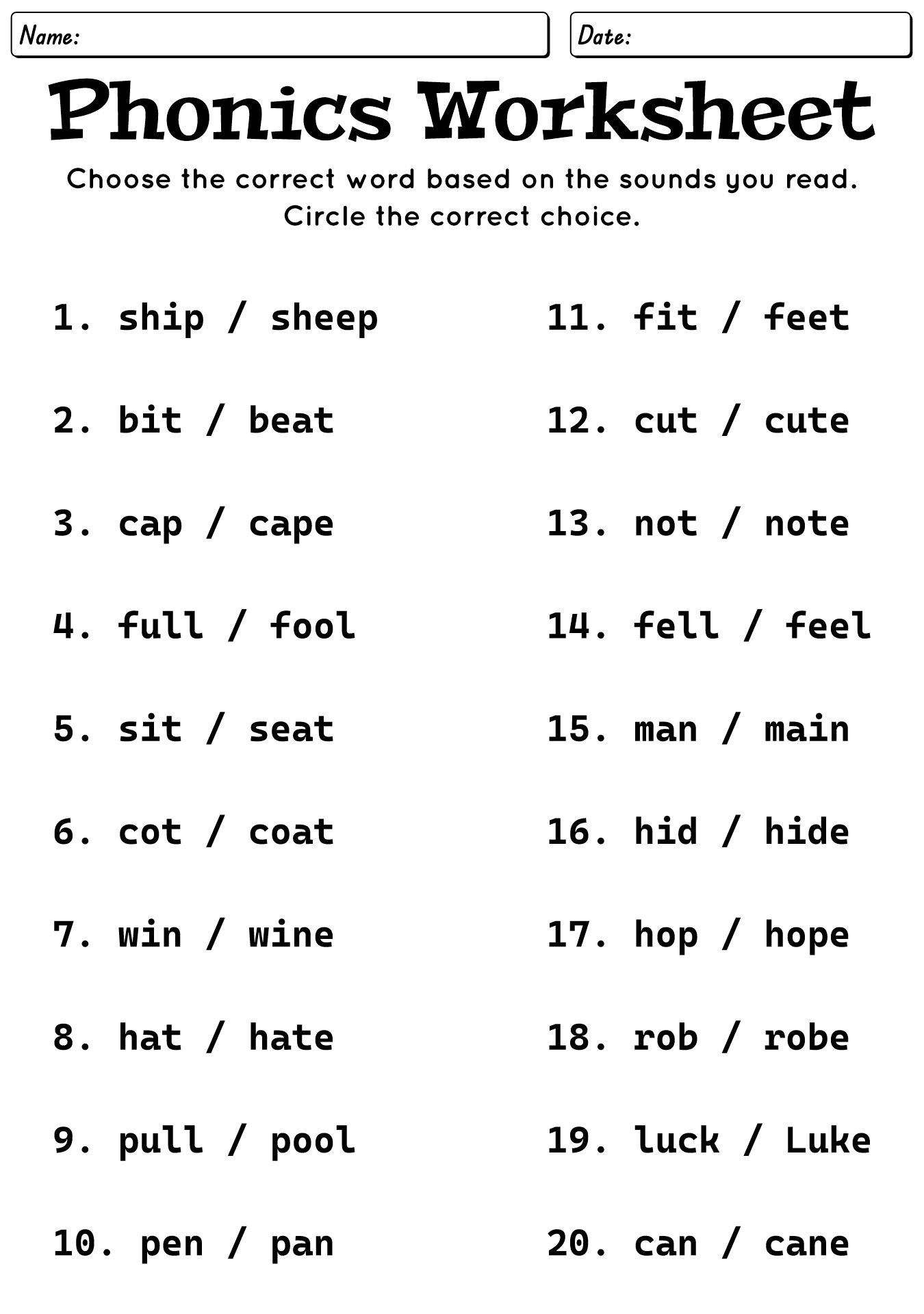 Printable Phonics Worksheet For Adults