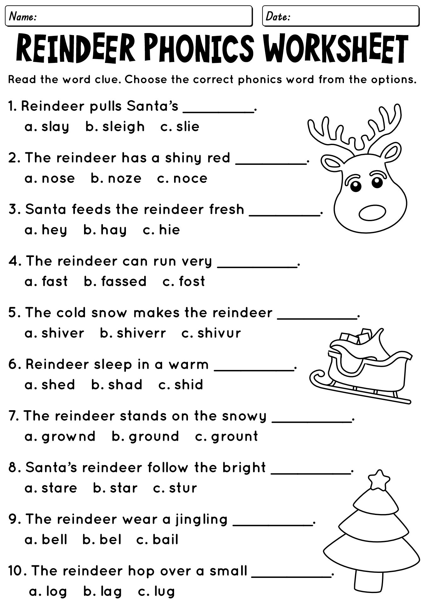 Reindeer Phonics Practice Pages