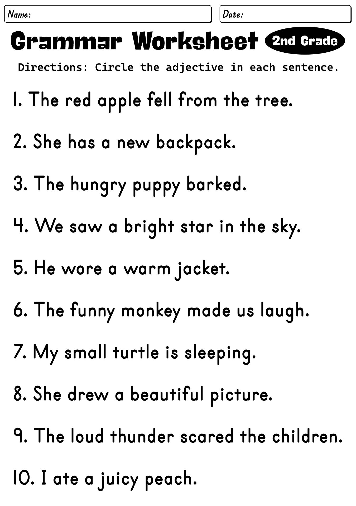 2nd Grade English Grammar Worksheets