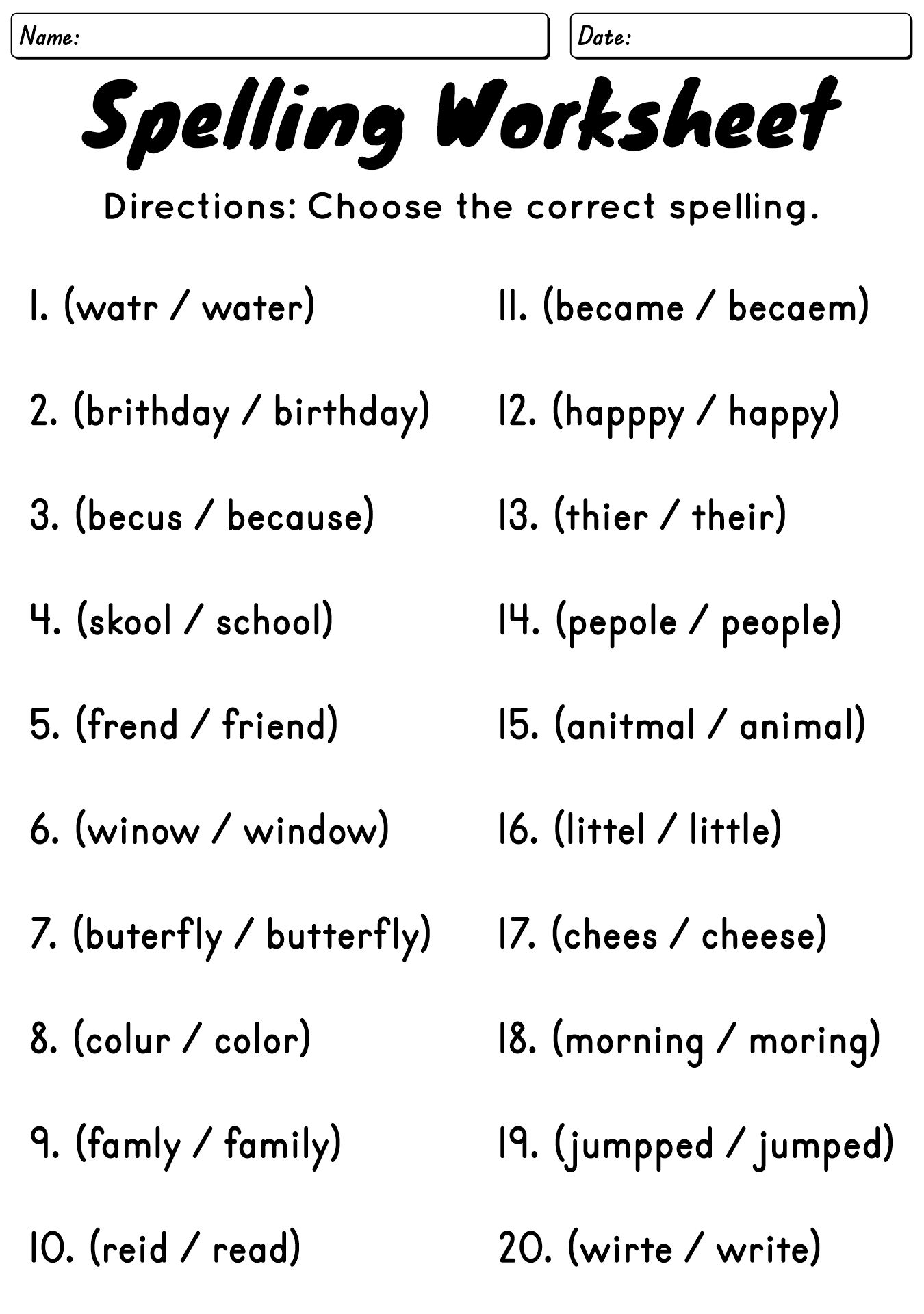 2nd Grade English Spelling Practice Worksheets