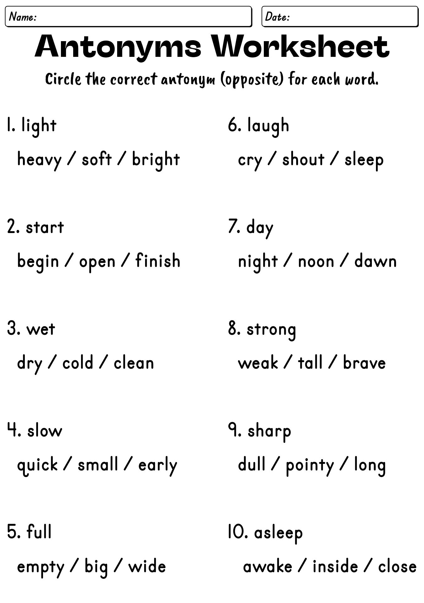 2nd Grade Vocabulary Practice Worksheets