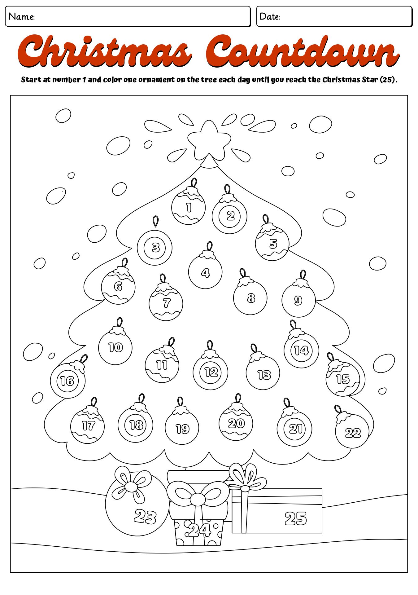 Advent Calendar Worksheet for Kids