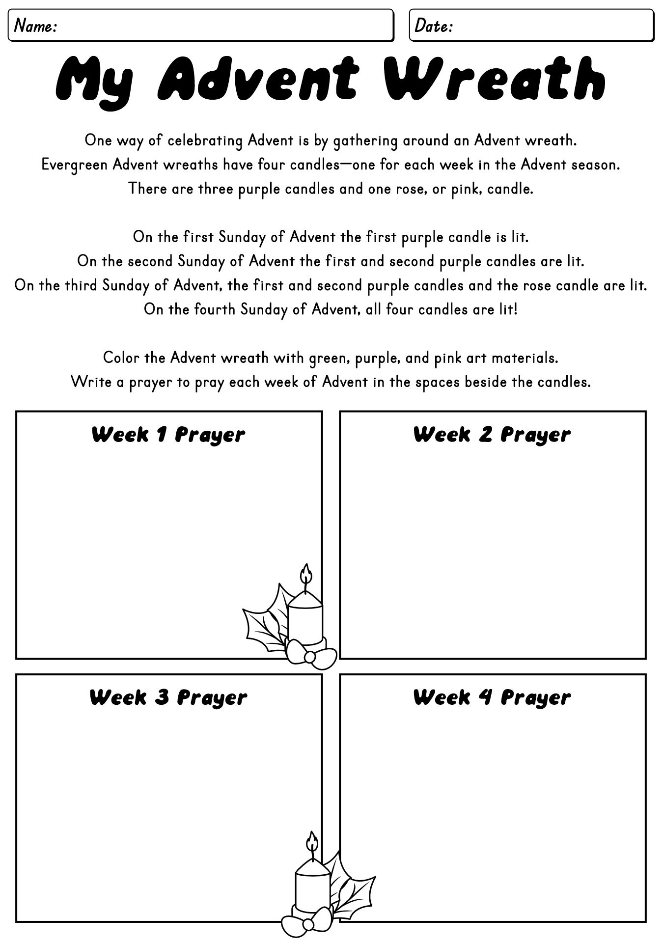 Advent Catholic Prayers Worksheet
