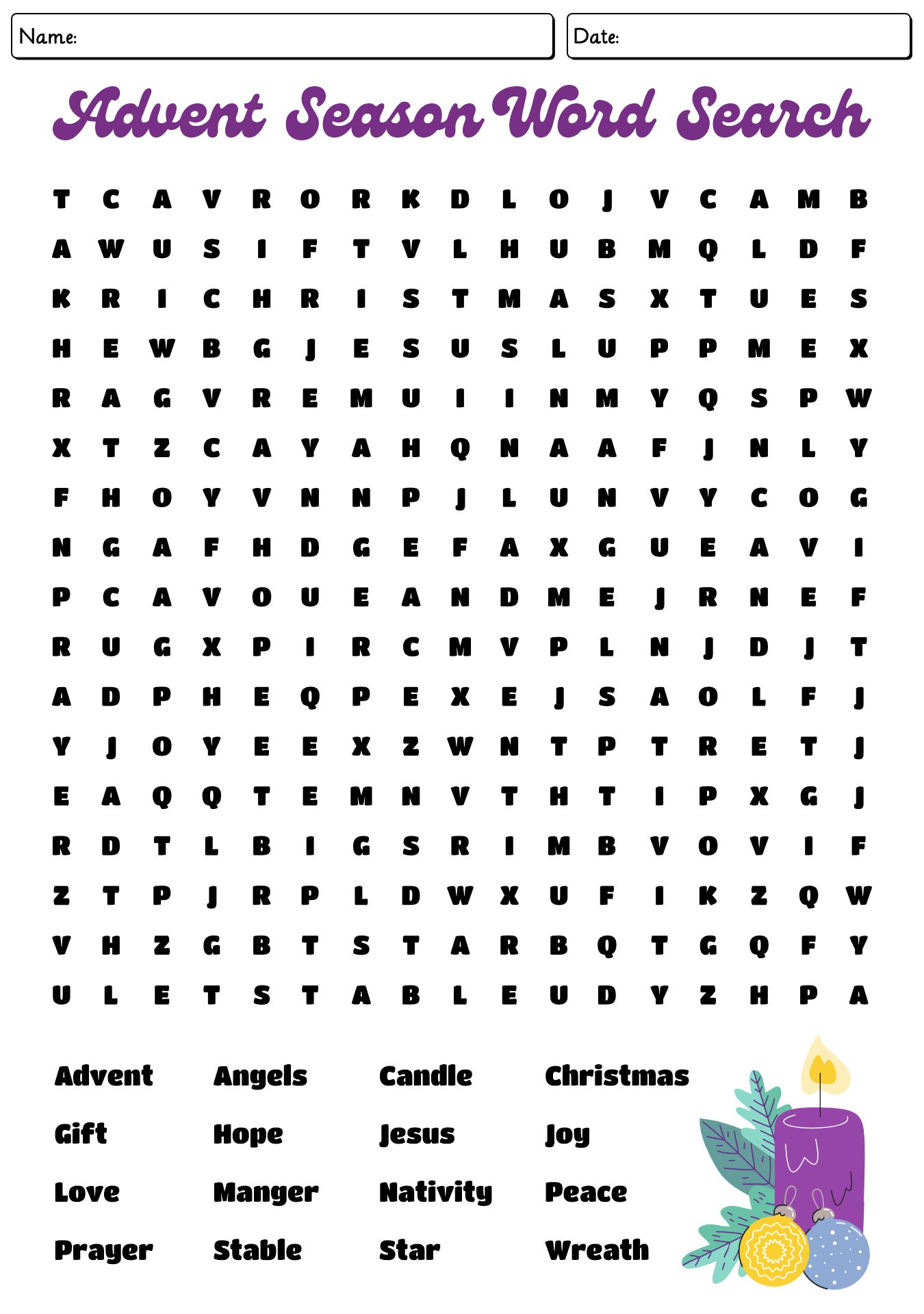 Advent Season Word Search For Kids