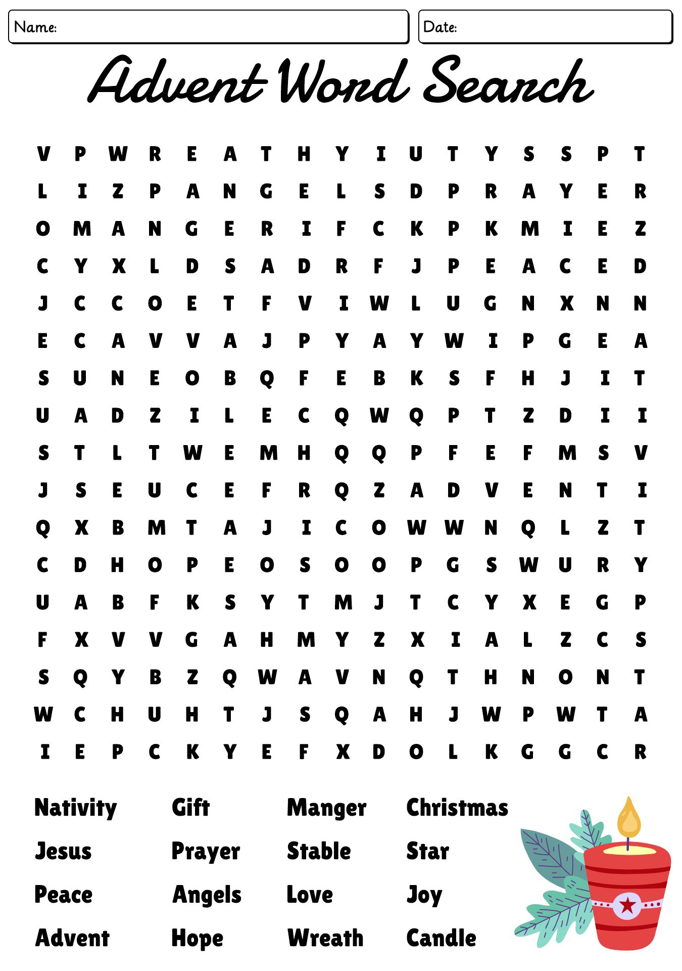 Advent Word Search for Kids