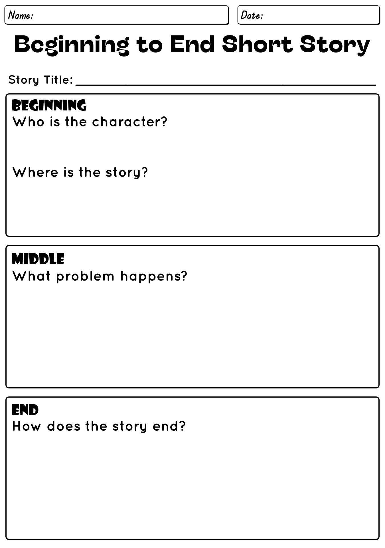 Beginning to End Short Story Plot Worksheet