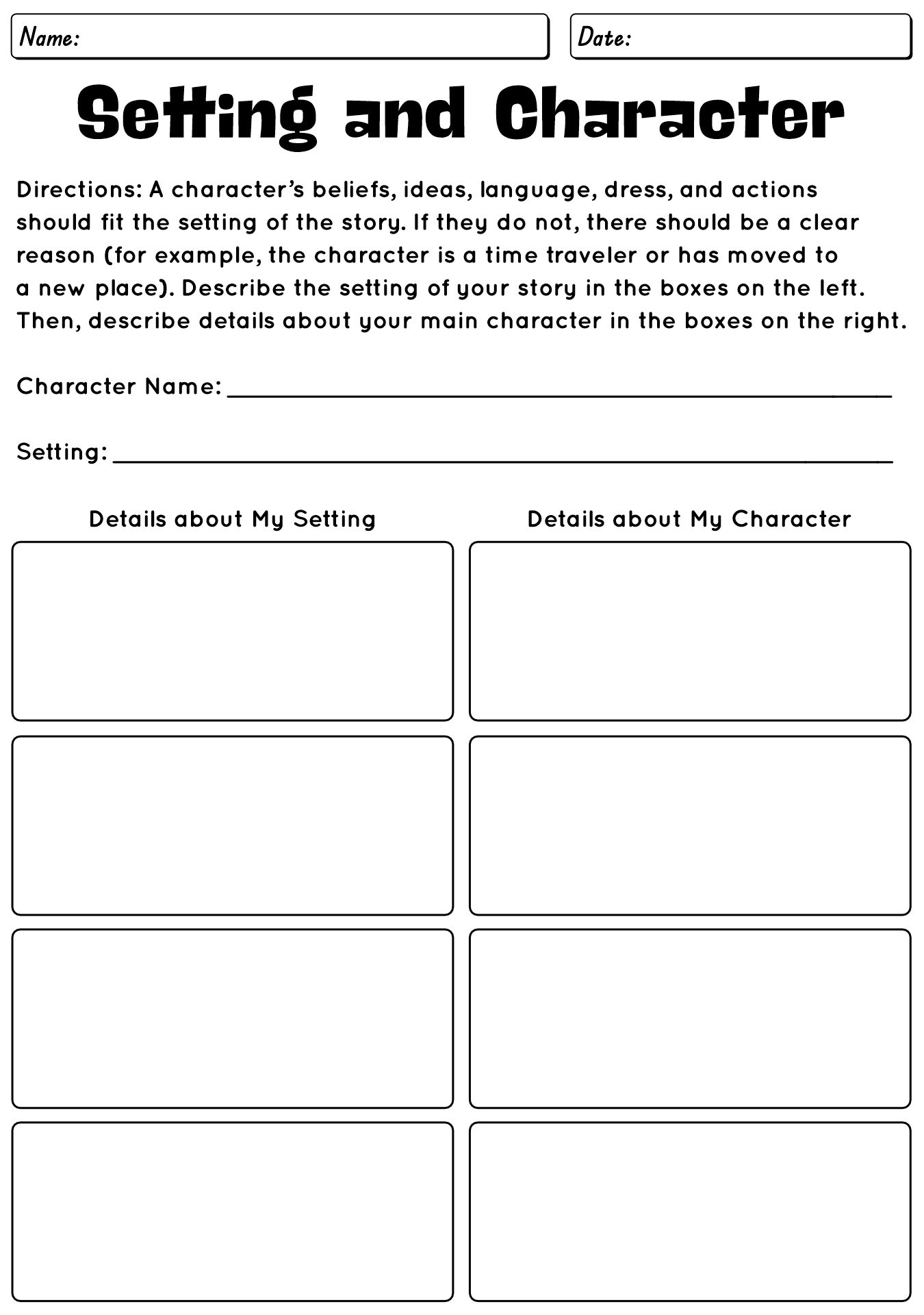 Character Development Worksheets for Short Stories