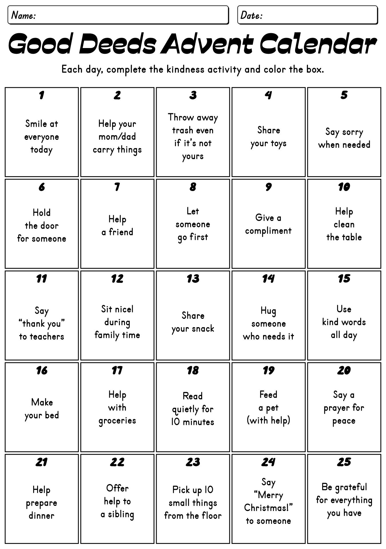 Childrens Advent Calendar Activity