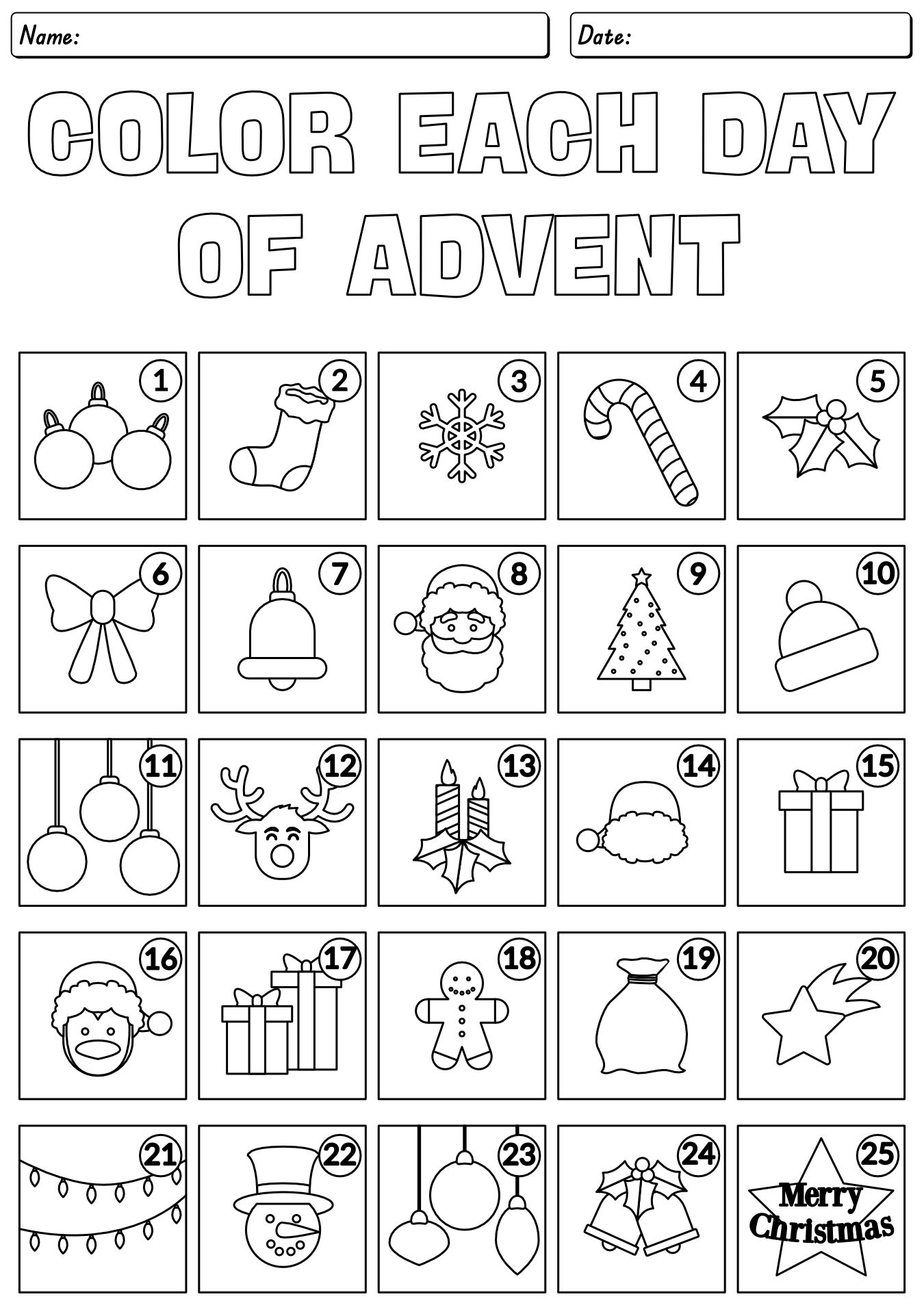 Christmas Advent Calendar Worksheet For Kids