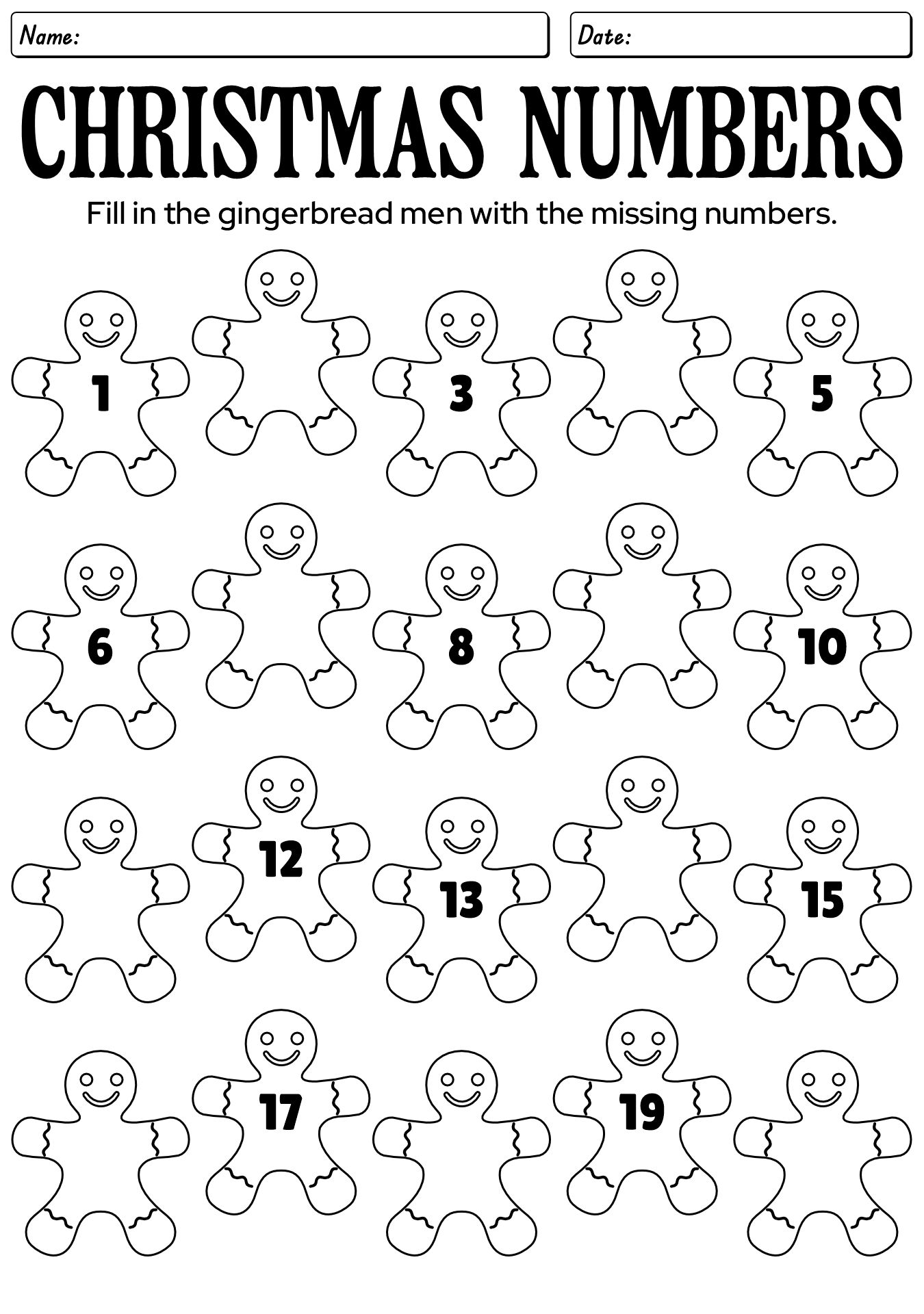 Christmas Numbers Math Worksheets