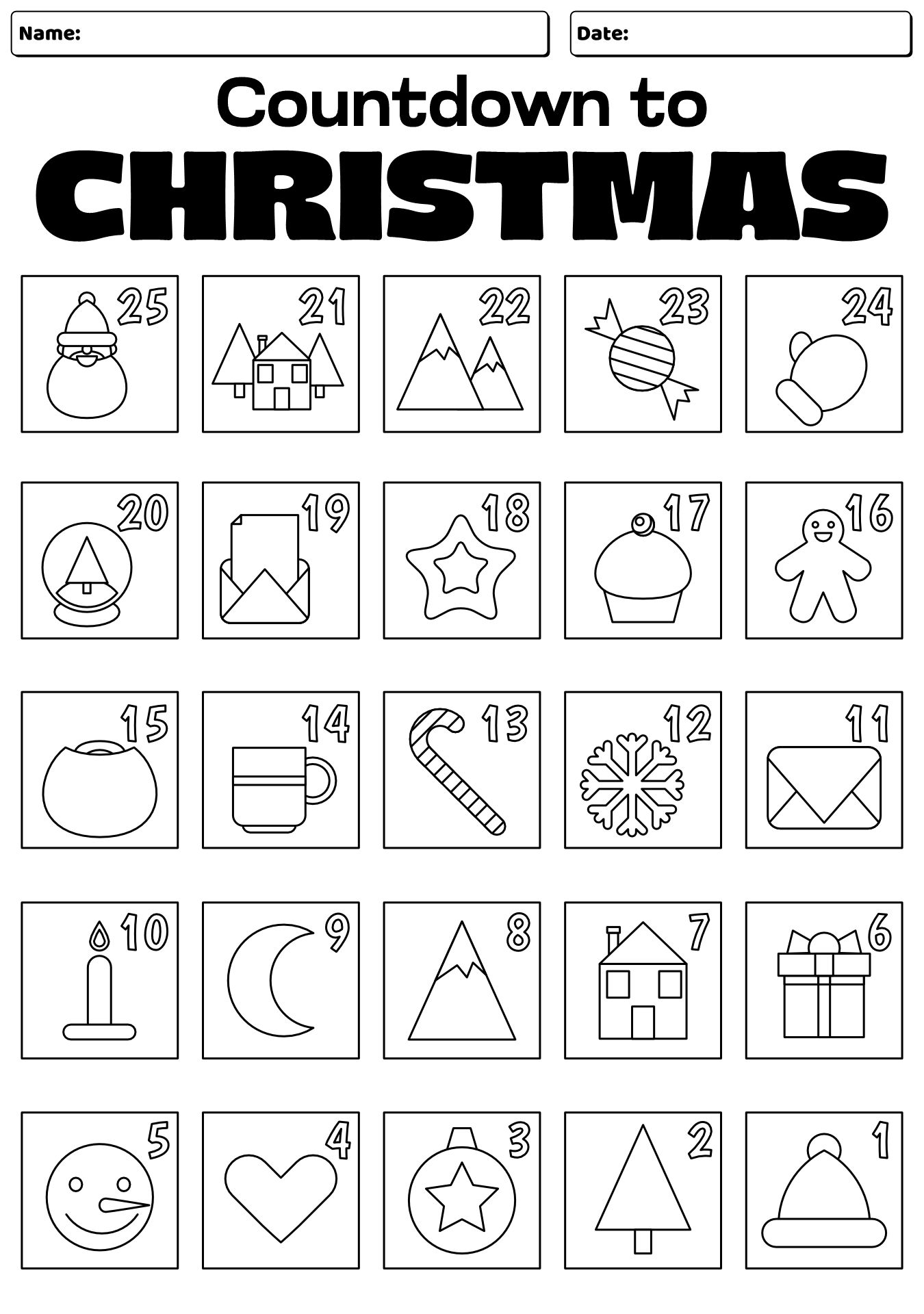 Countdown to Christmas Advent Worksheet