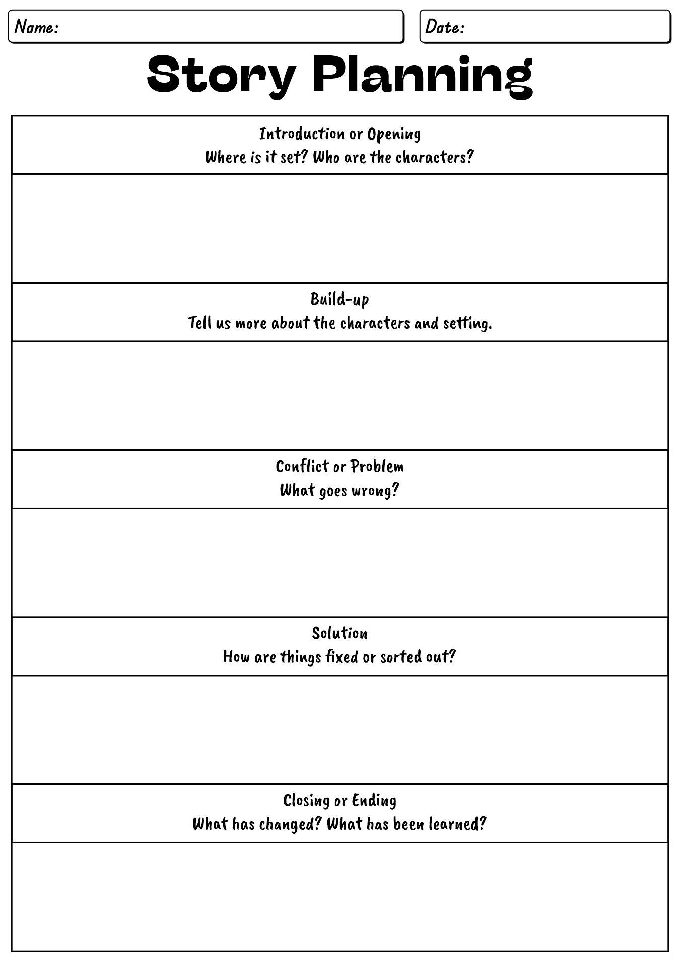 Creative Short Story Planning Sheets