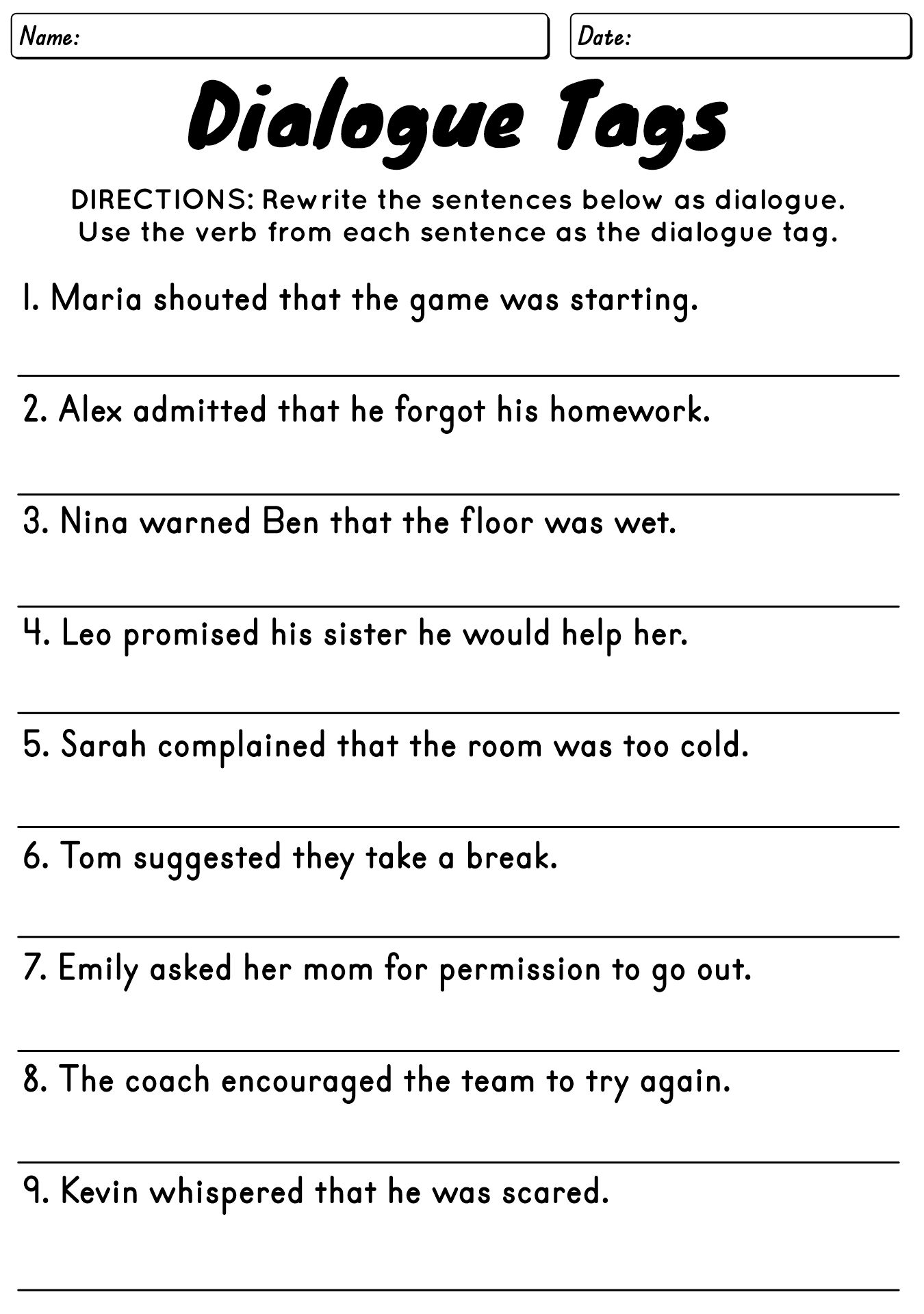 Dialogue Enhancement Worksheets for Short Story Writers