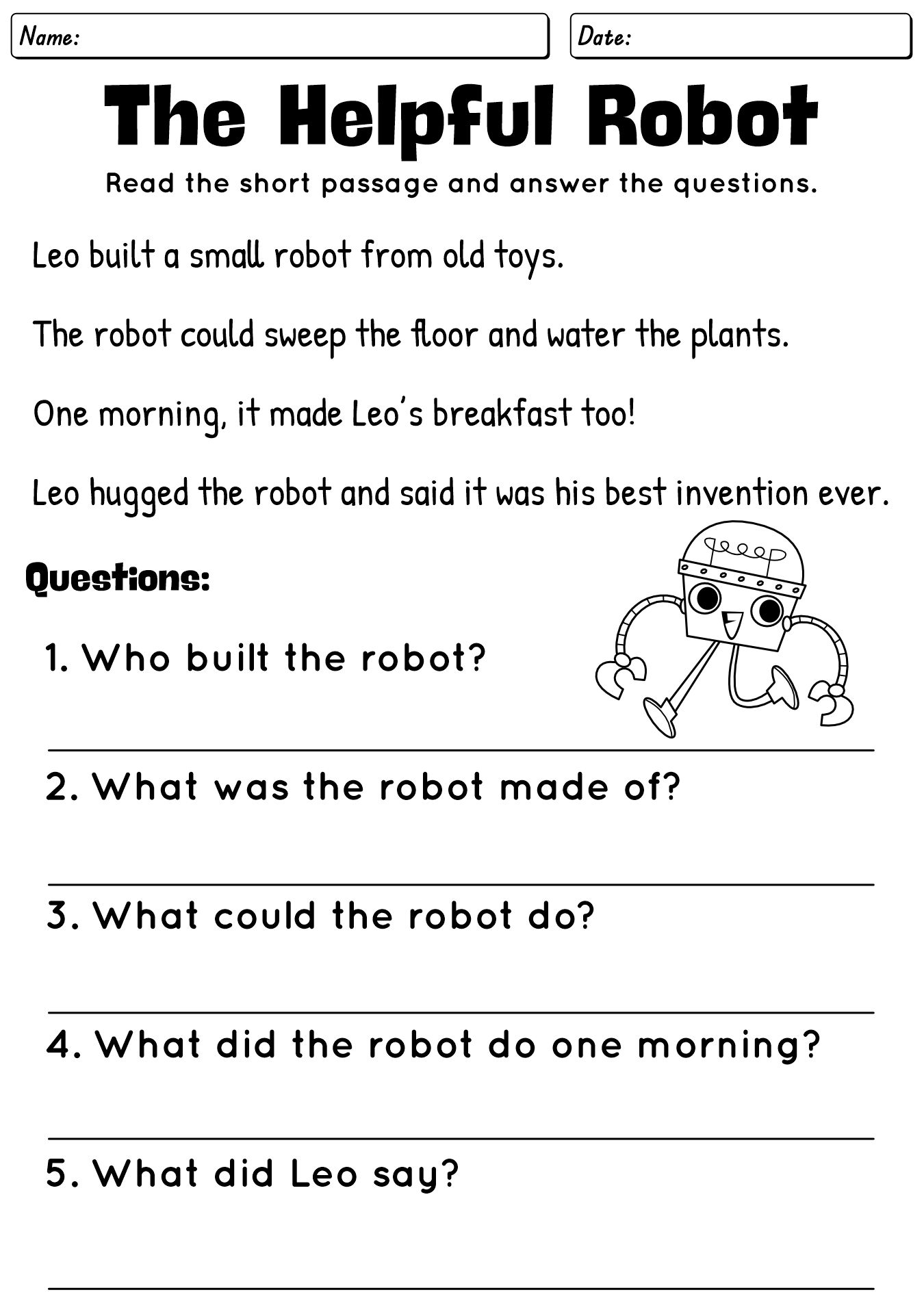 Elementary Printable Short Story Worksheets