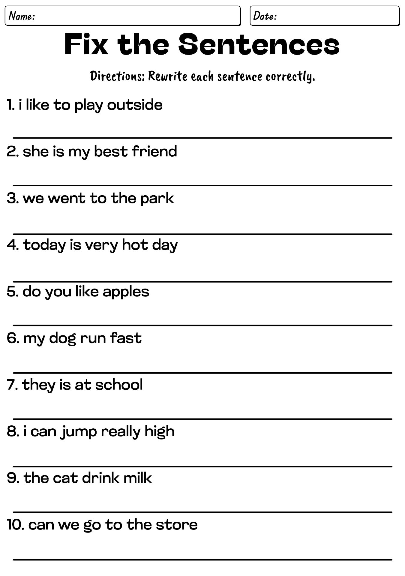English Writing Worksheets for 2nd Graders