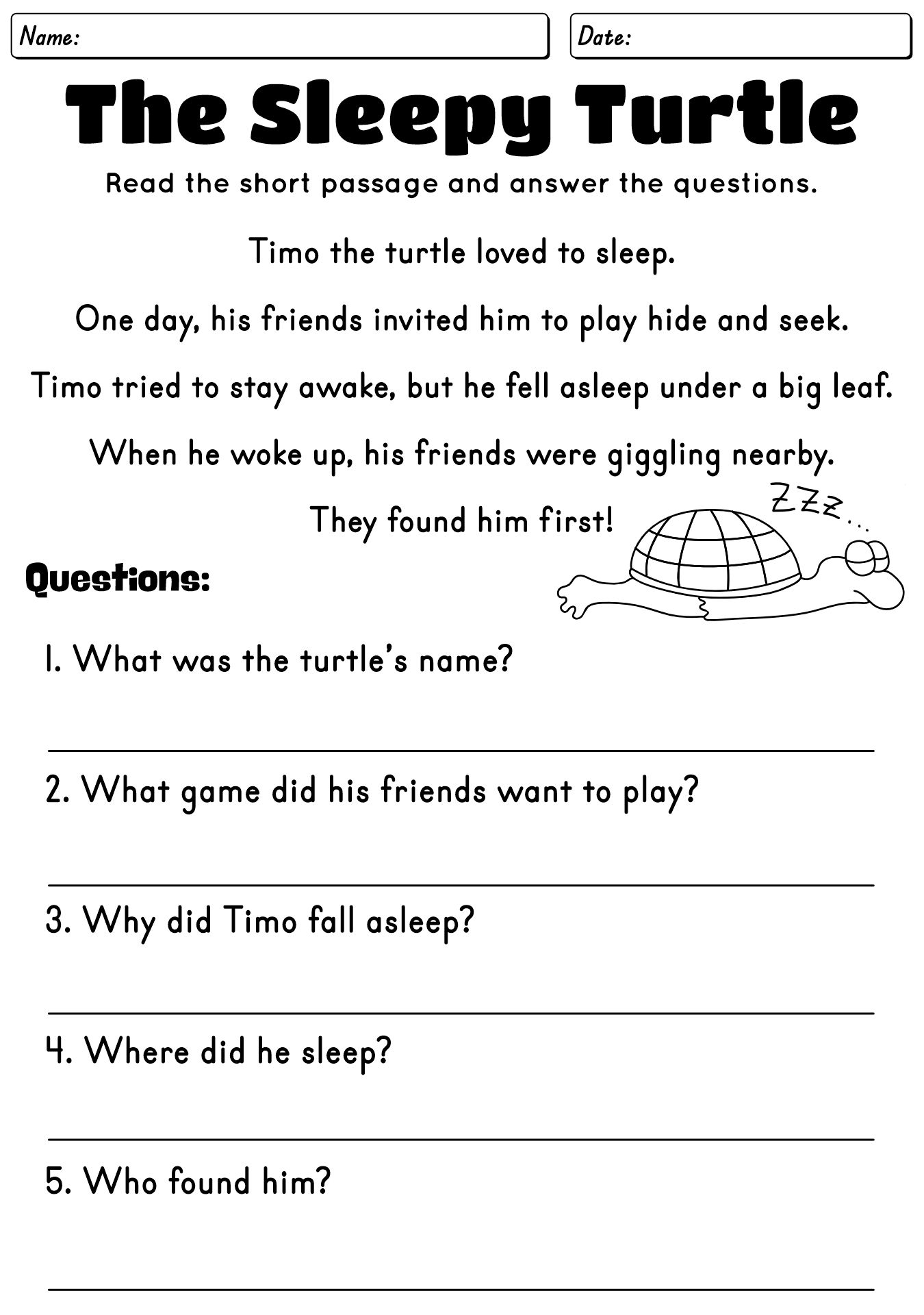 Grade 1 Printable Short Story Worksheets