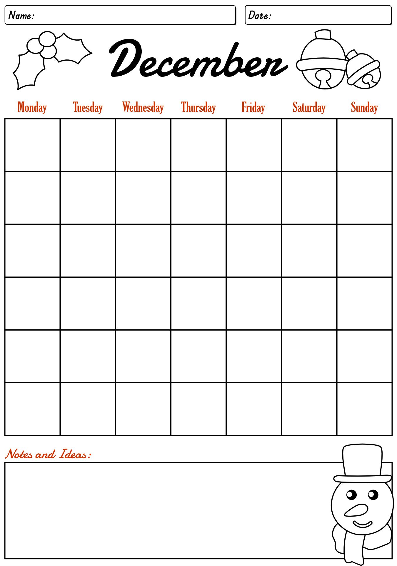 Holiday Advent Calendar Planner Sheet