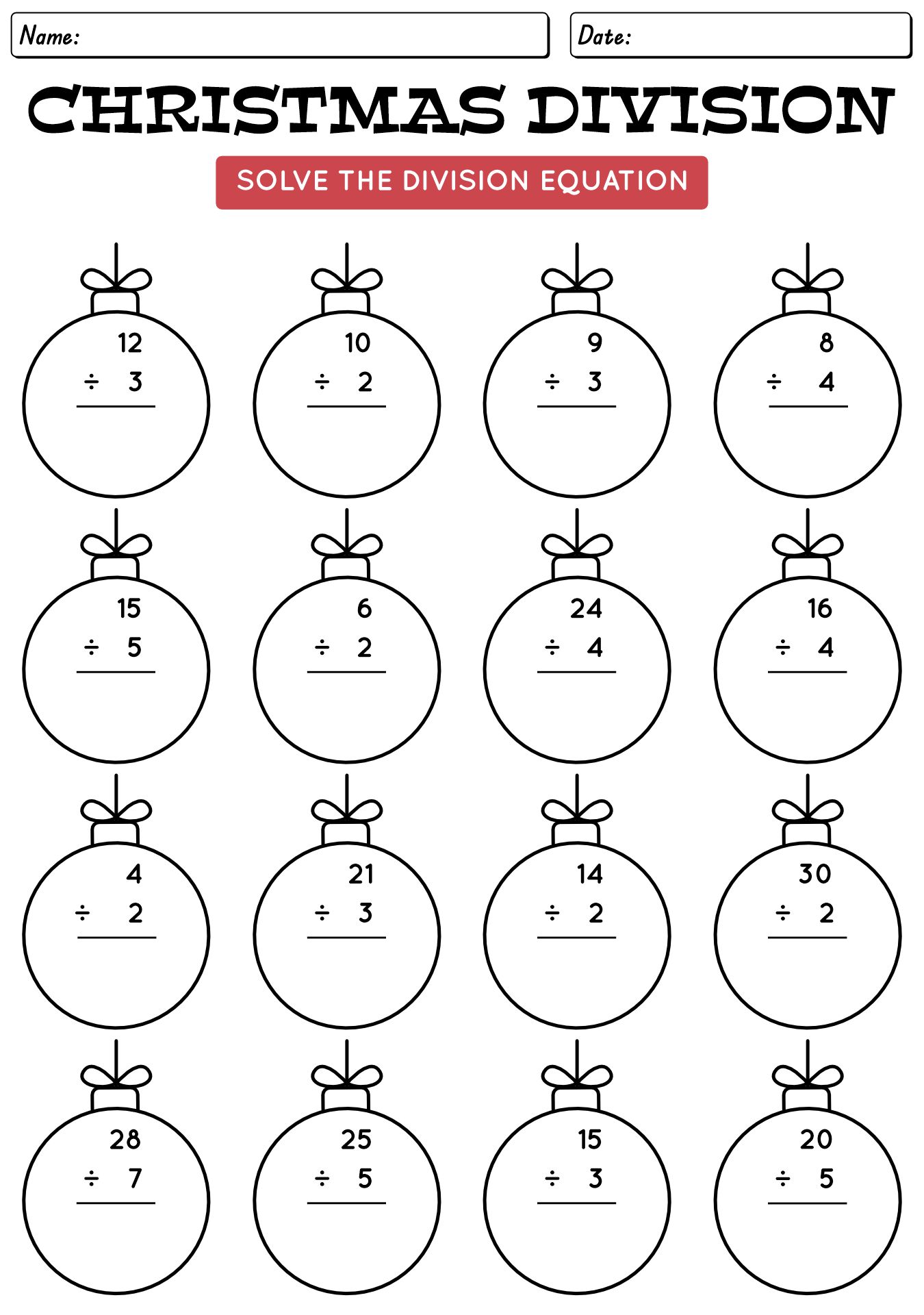 Holiday Division Worksheets for Elementary Students