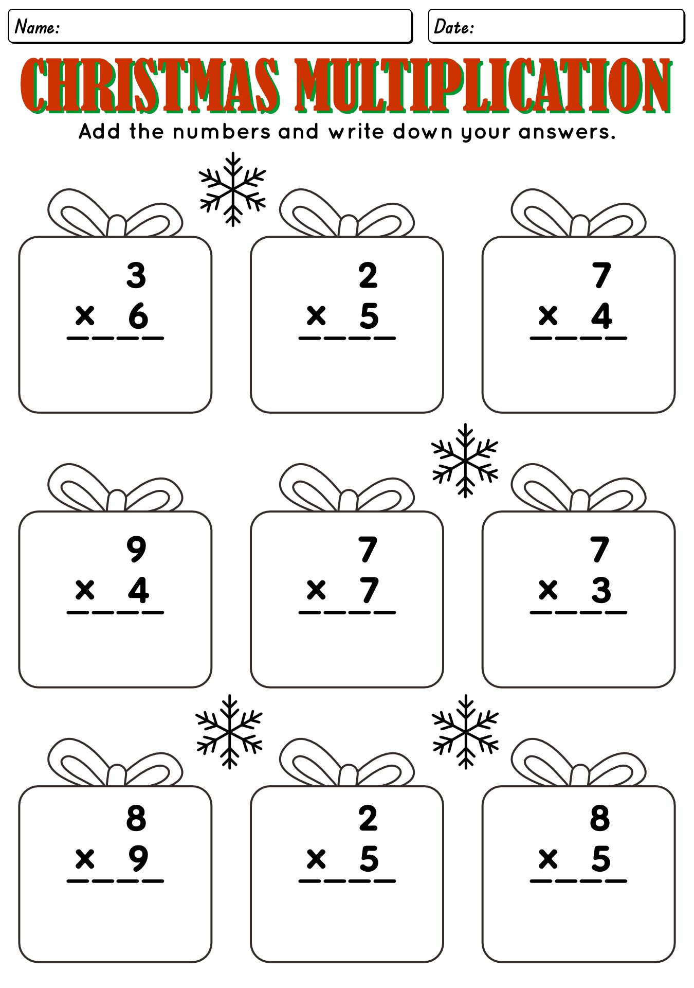 Holiday Themed Multiplication Sheets for Kids