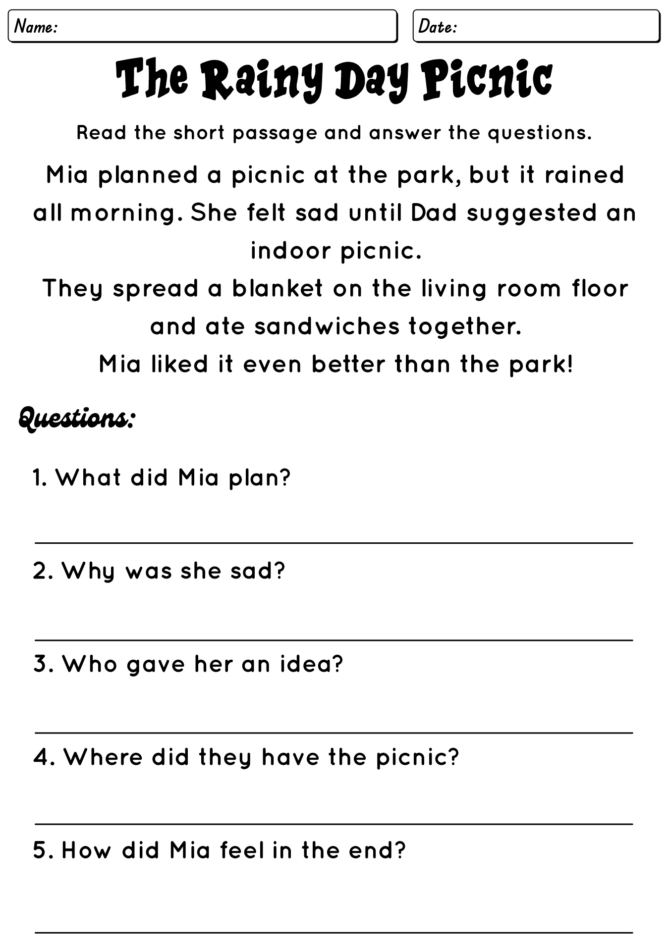 Kindergarten Reading Comprehension