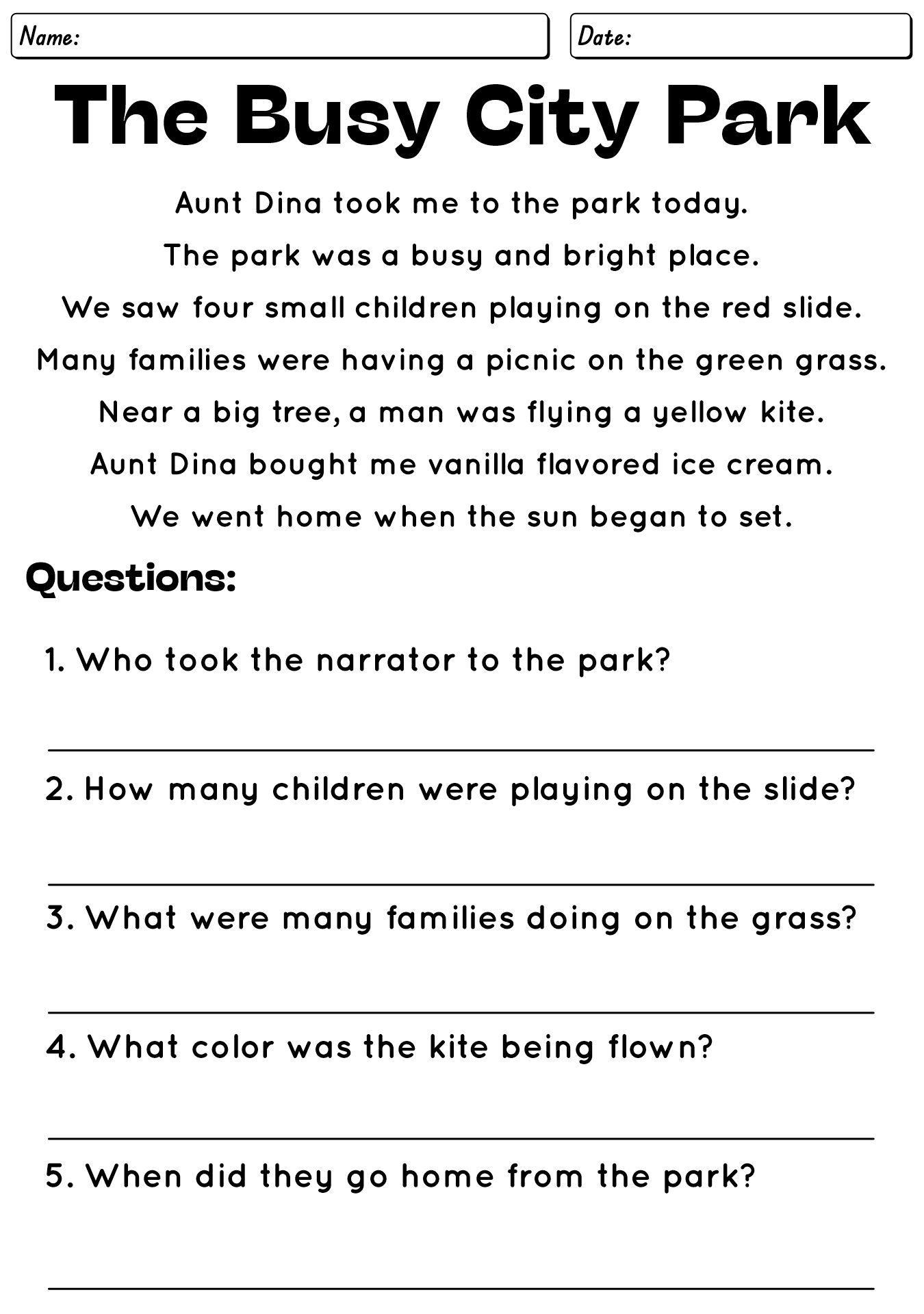 Kindergarten Stories Worksheet